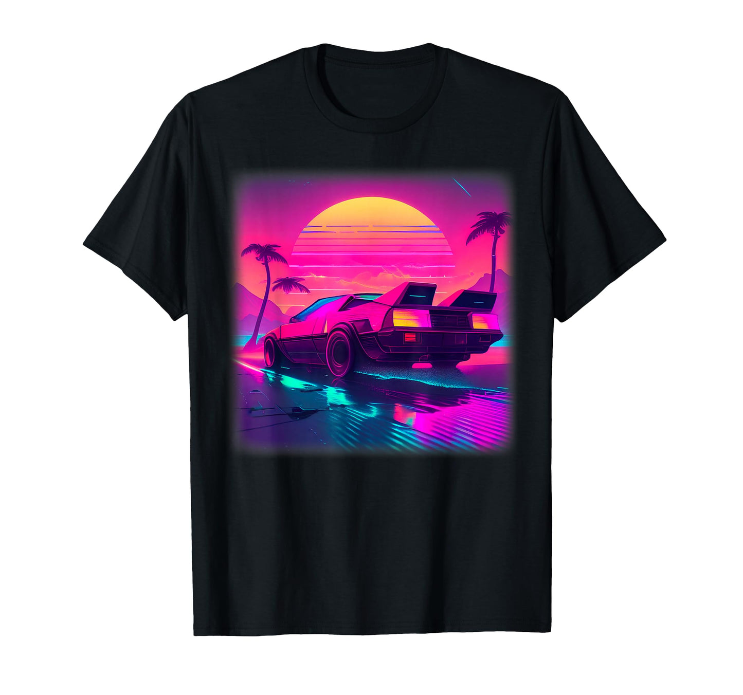 Synthwave Vaporwave Sunset Palm Trees T-Shirt - Minimalist Print Unisex - T-Shirt, Sweatshirt, Hoodie