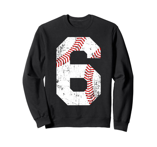 Baseball 6 Jersey Number Sweatshirt - Minimalist Print Unisex - T-Shirt, Sweatshirt, Hoodie