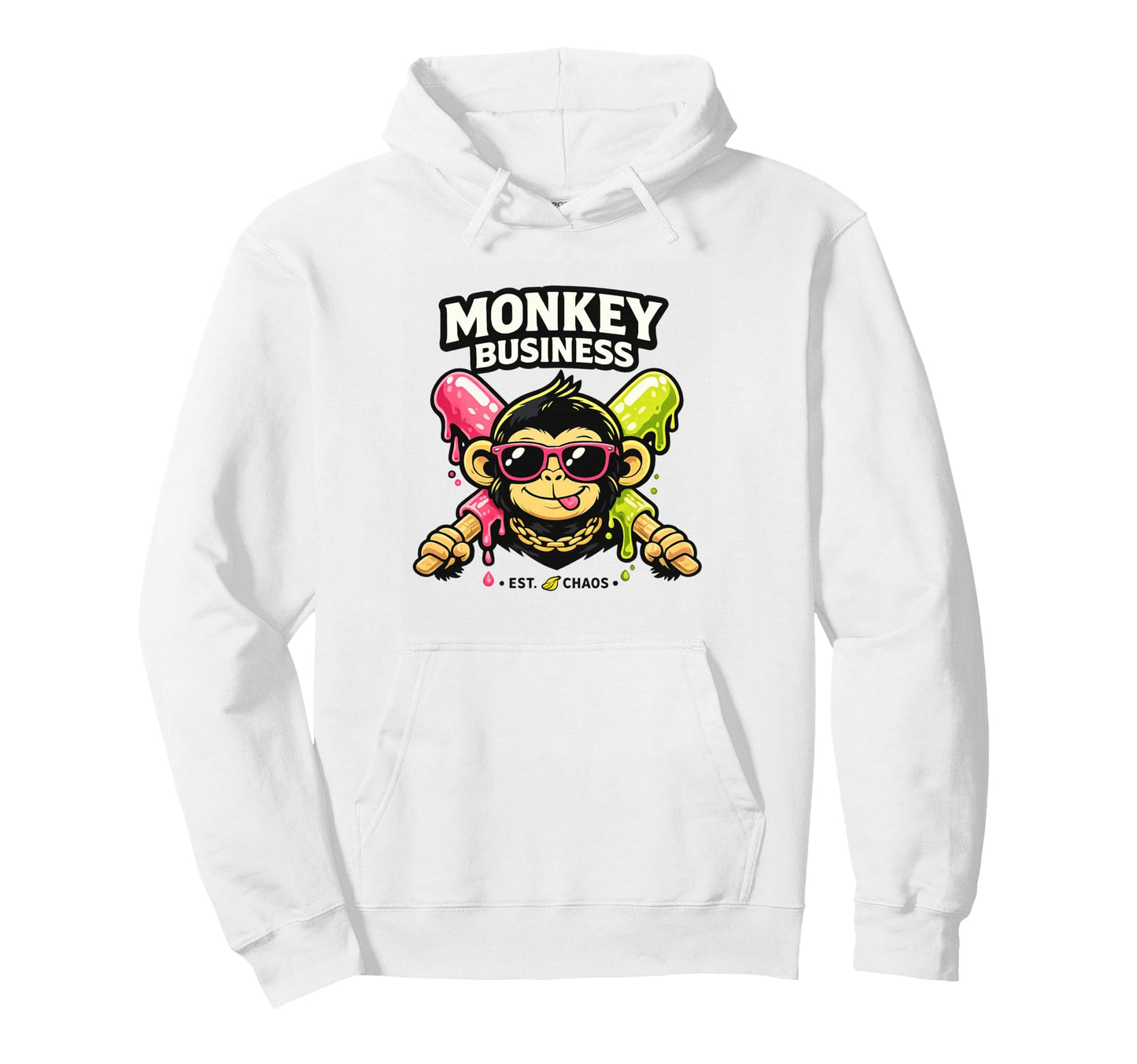 Funny Monkey Sunglasses Party Cartoon Hoodie - Trendy Graphic for Adults - T-Shirt, Sweatshirt, Hoodie