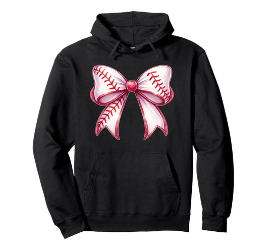 Baseball Bow Baseball Mom Mama Hoodie - Minimalist Print for Adults - T-Shirt, Sweatshirt, Hoodie