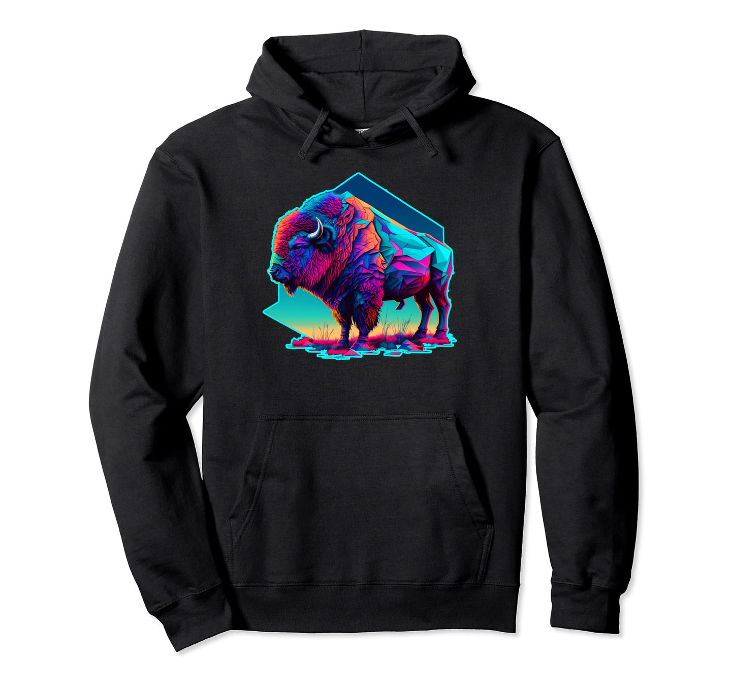 Vaporwave Synthwave Bison American Hoodie - Streetwear Style for Adults - T-Shirt, Sweatshirt, Hoodie