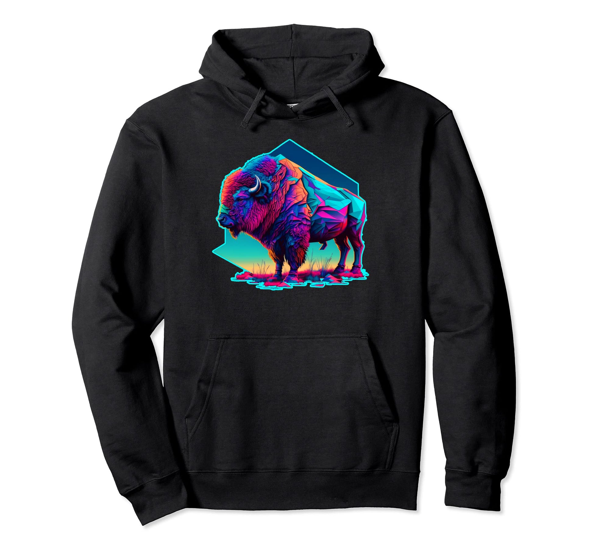 Vaporwave Synthwave Bison American Hoodie - Streetwear Style for Adults - T-Shirt, Sweatshirt, Hoodie