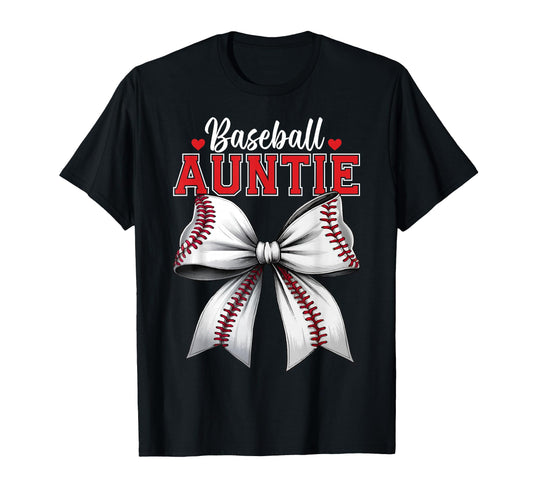 Baseball Auntie Coquette Ribbon T-Shirt - Fun Novelty Design for Adults - T-Shirt, Sweatshirt, Hoodie