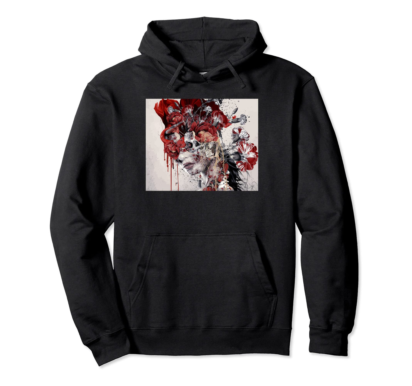 Dark Art Grunge Female Skull Flowers Hoodie - Graphic Print for Adults - T-Shirt, Sweatshirt, Hoodie
