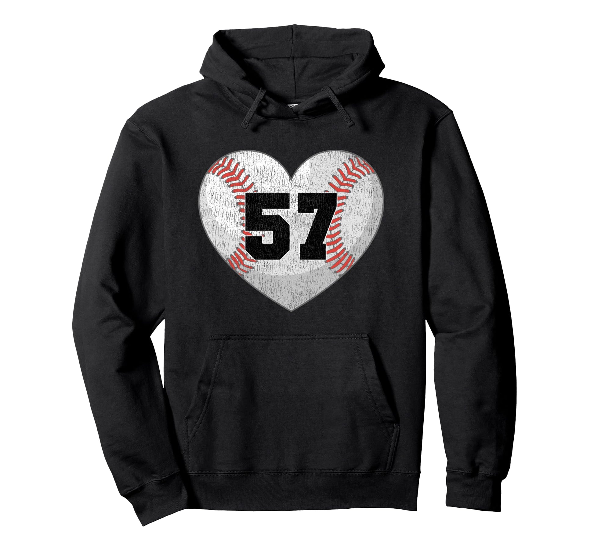 Baseball Number 57 Distressed Heart Hoodie - Unique Graphic Men Women - T-Shirt, Sweatshirt, Hoodie