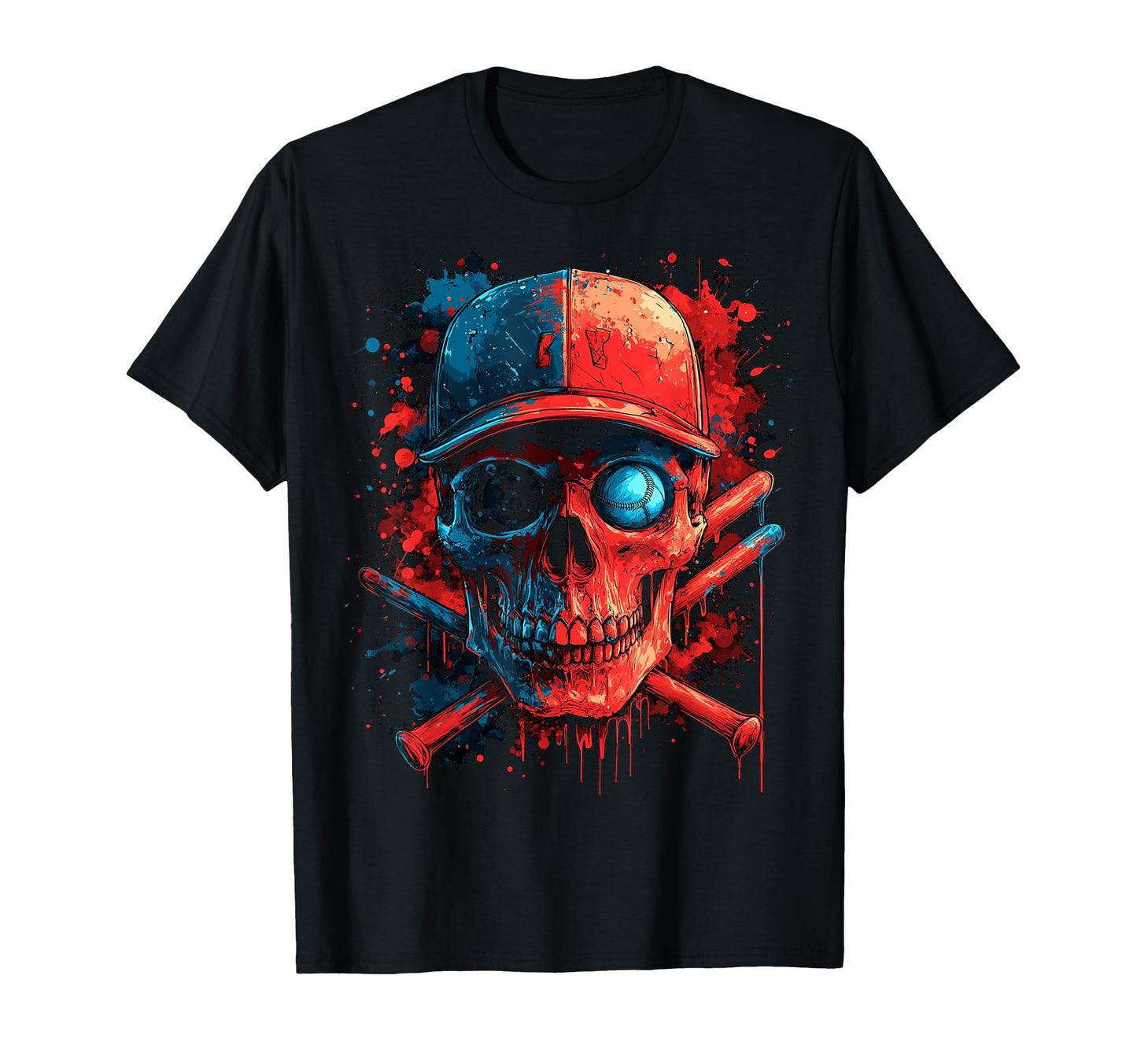 Paint Drip Skull Baseball T-Shirt - Custom Art Print Men Women - T-Shirt, Sweatshirt, Hoodie