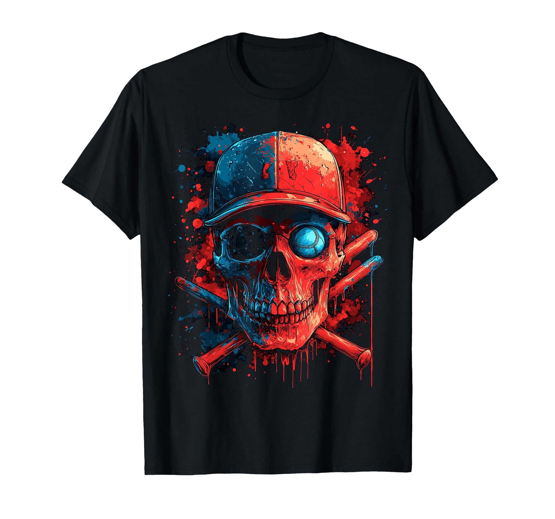 Paint Drip Skull Baseball T-Shirt - Custom Art Print Men Women - T-Shirt, Sweatshirt, Hoodie