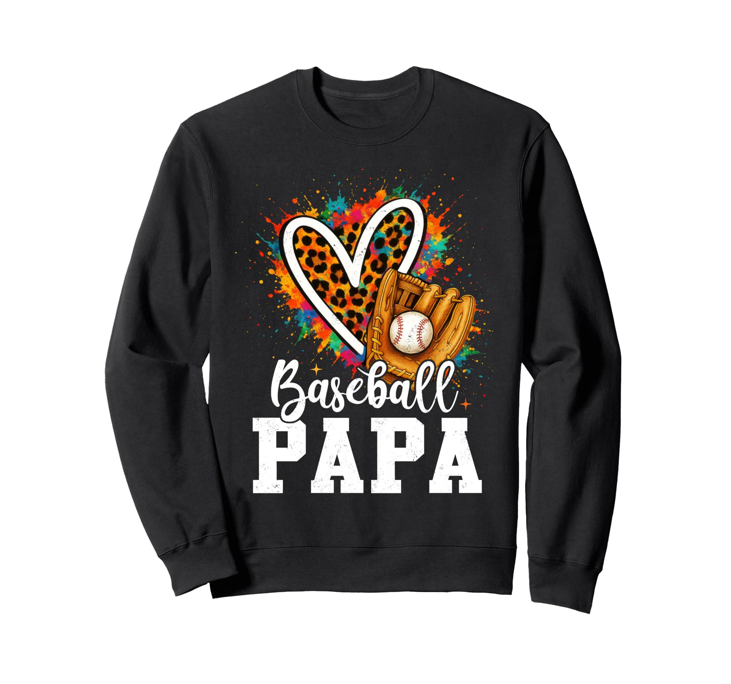 Baseball Papa Leopard Heart Colorful Sweatshirt - Unique Graphic for Adults - T-Shirt, Sweatshirt, Hoodie