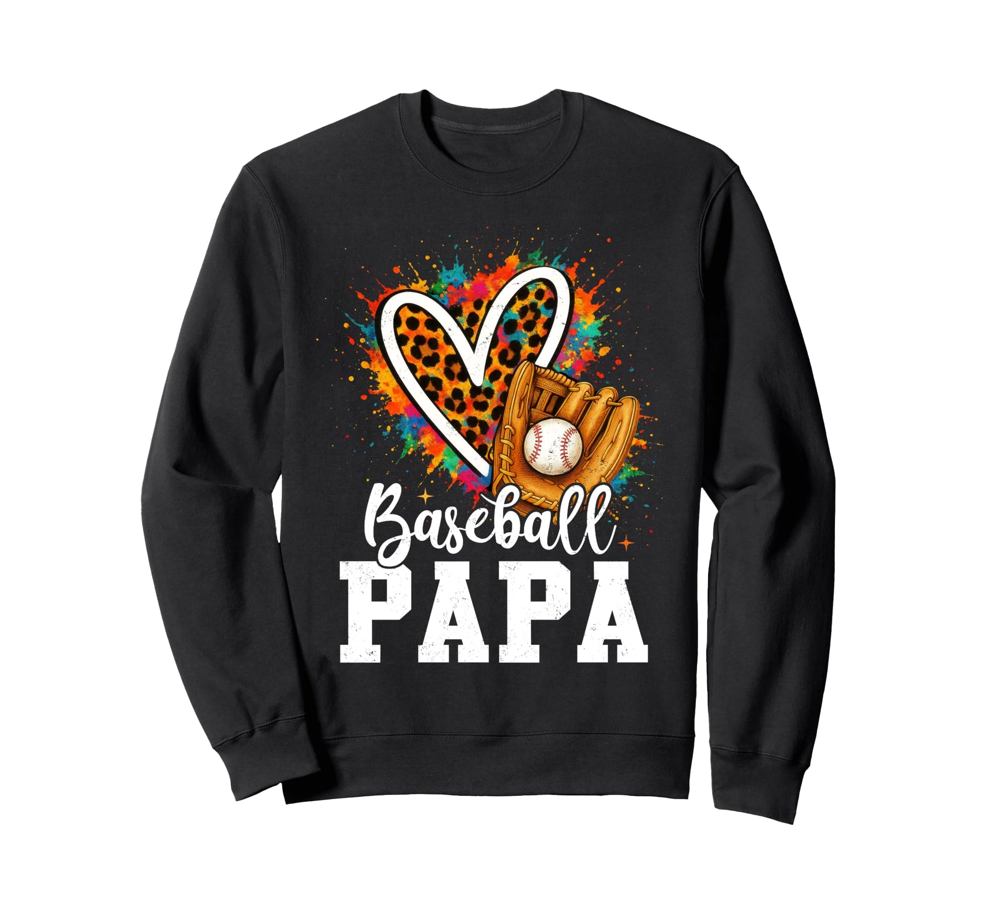 Baseball Papa Leopard Heart Colorful Sweatshirt - Unique Graphic for Adults - T-Shirt, Sweatshirt, Hoodie