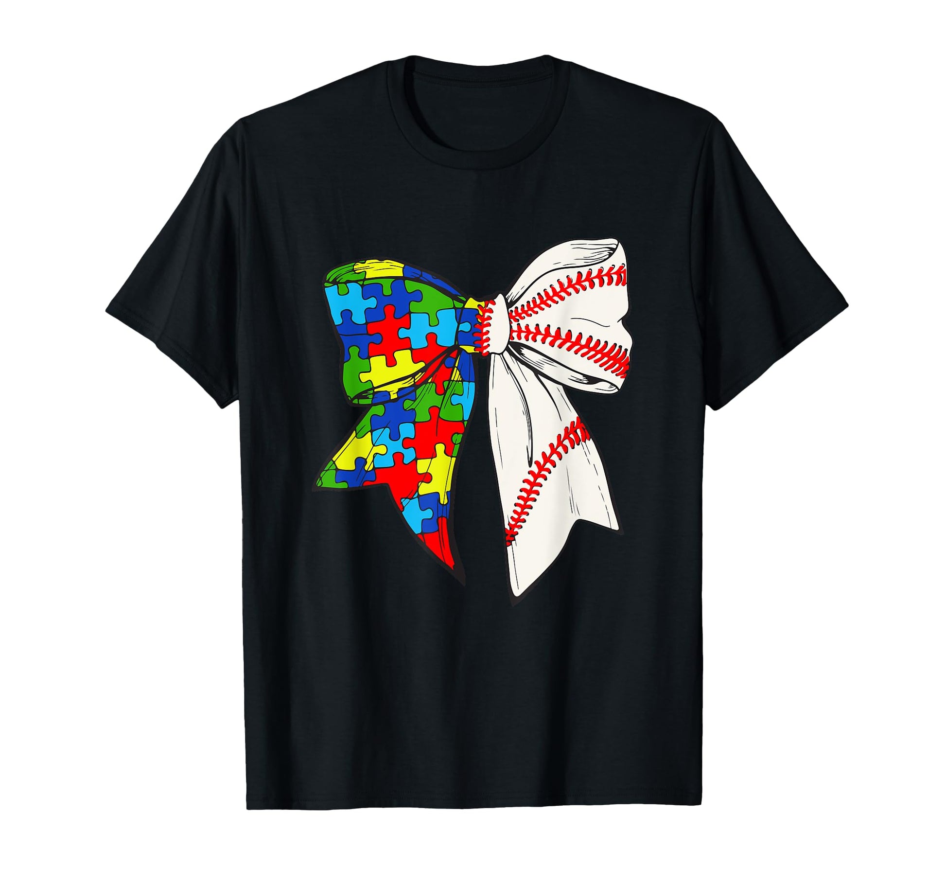 Autistic Baseball Puzzle Coquette Bow T-Shirt - Minimalist Print Men Women - T-Shirt, Sweatshirt, Hoodie