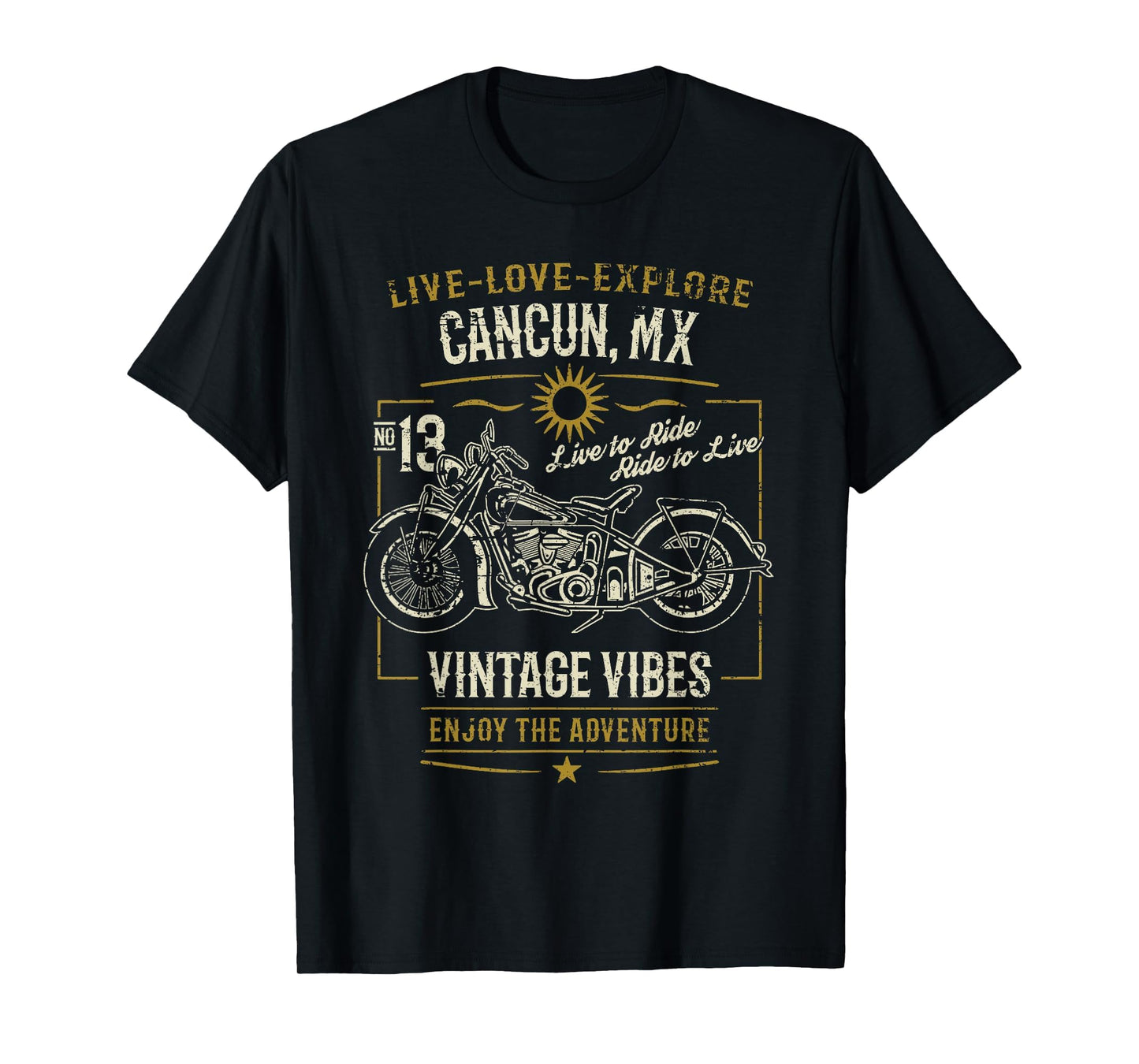 Cancun Mx Mexico Distressed Motorcycle T-Shirt - Unique Graphic Unisex - T-Shirt, Sweatshirt, Hoodie