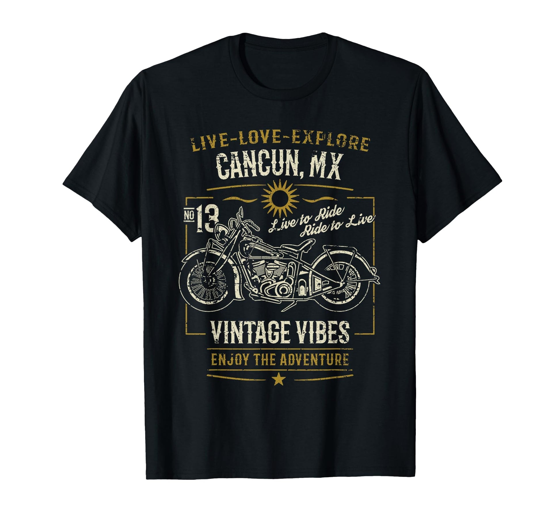 Cancun Mx Mexico Distressed Motorcycle T-Shirt - Unique Graphic Unisex - T-Shirt, Sweatshirt, Hoodie