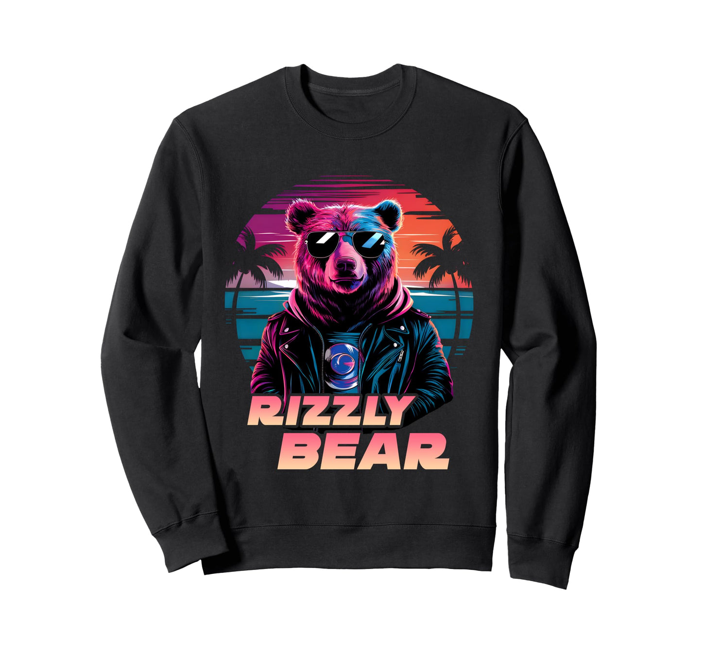 Rizzly Bear Synthwave Sweatshirt - Casual Everyday Wear Men Women - T-Shirt, Sweatshirt, Hoodie