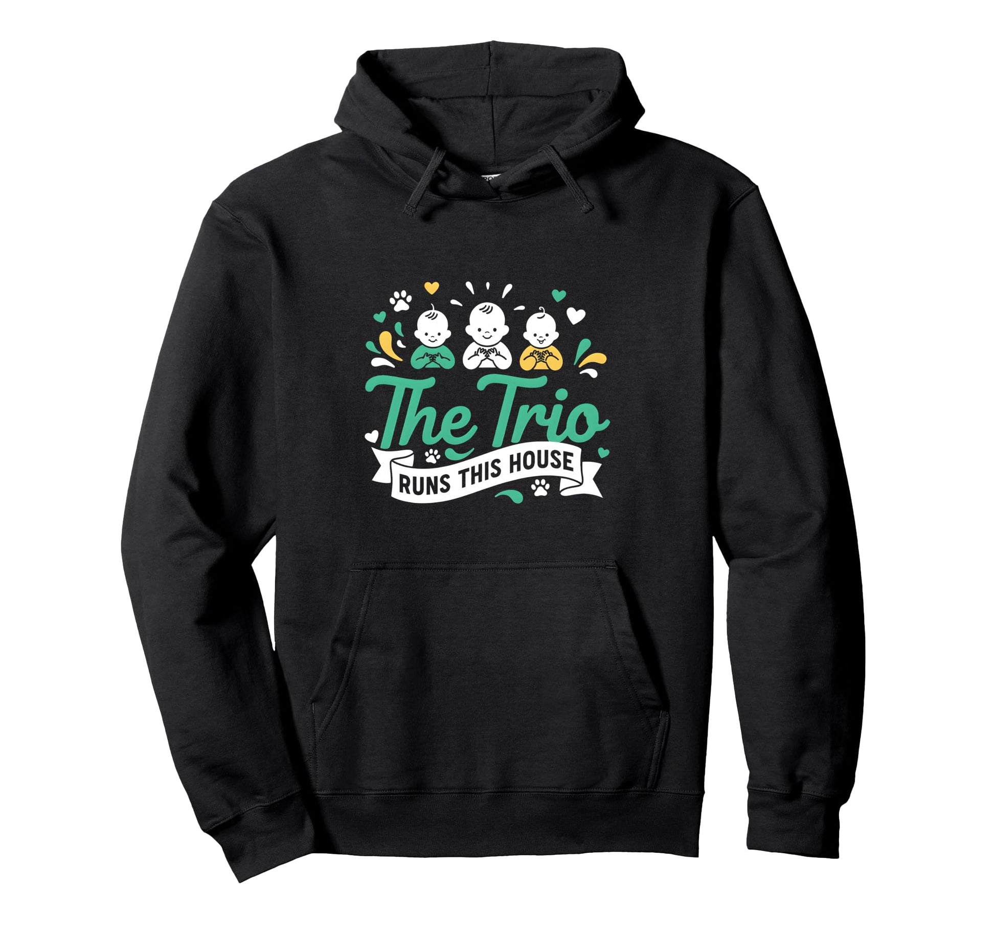 Trio Runs This House Triplet Mom Family Hoodie - Custom Art Print Men Women - T-Shirt, Sweatshirt, Hoodie