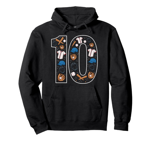 10 Baseball 10Th Birthday Hoodie - Streetwear Style Unisex - T-Shirt, Sweatshirt, Hoodie