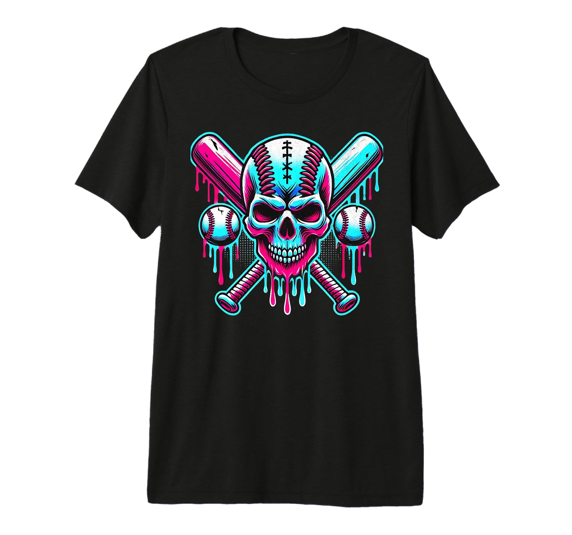 Baseball Skull Drip Ice Cream Dripping T-Shirt - Trendy Graphic for Adults - T-Shirt, Sweatshirt, Hoodie