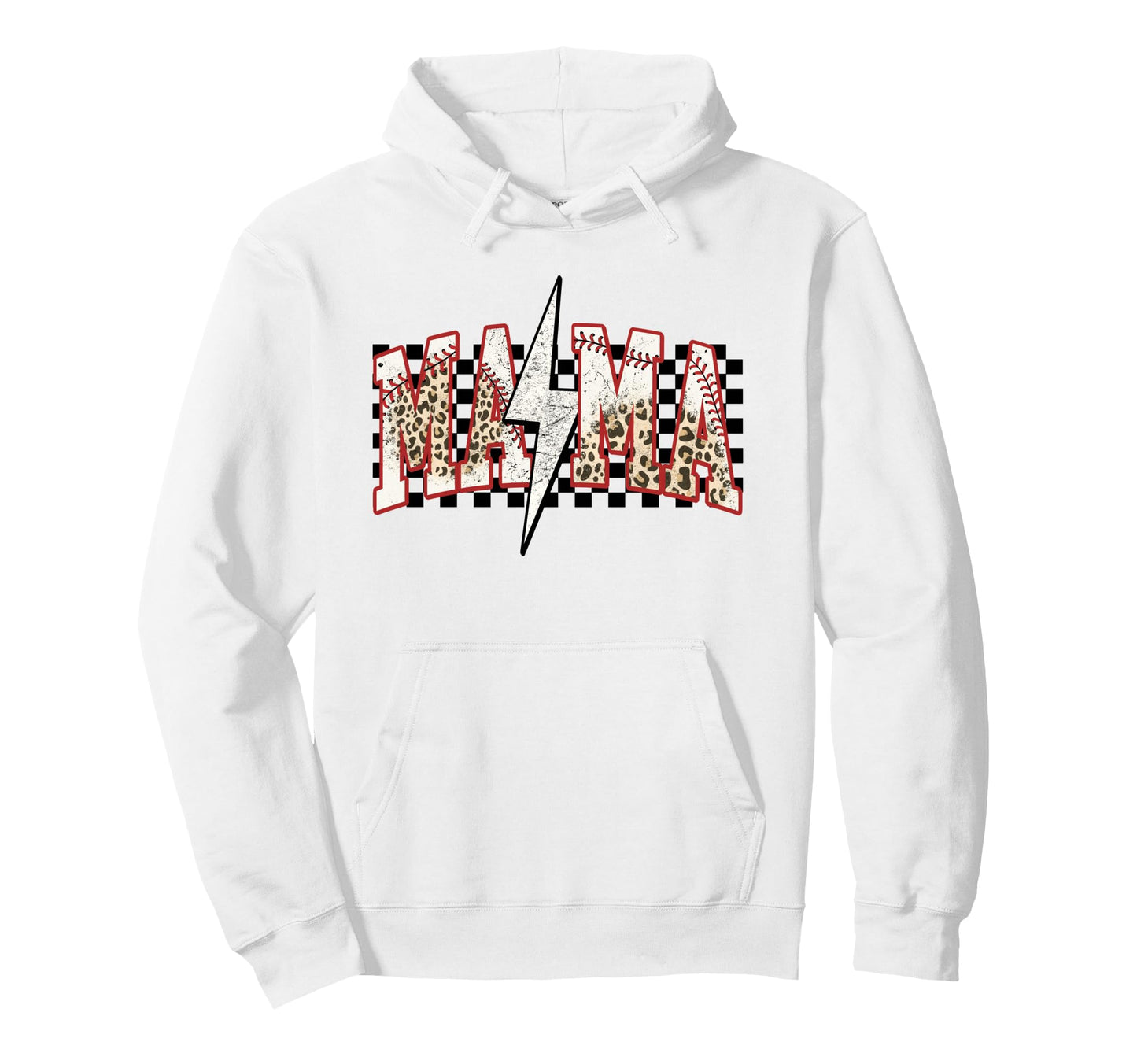 Baseball Mama Lightning Bolt Checkered Hoodie - Streetwear Style Unisex - T-Shirt, Sweatshirt, Hoodie
