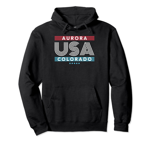 Aurora Usa Stripes Hoodie - Unique Graphic Men Women - T-Shirt, Sweatshirt, Hoodie