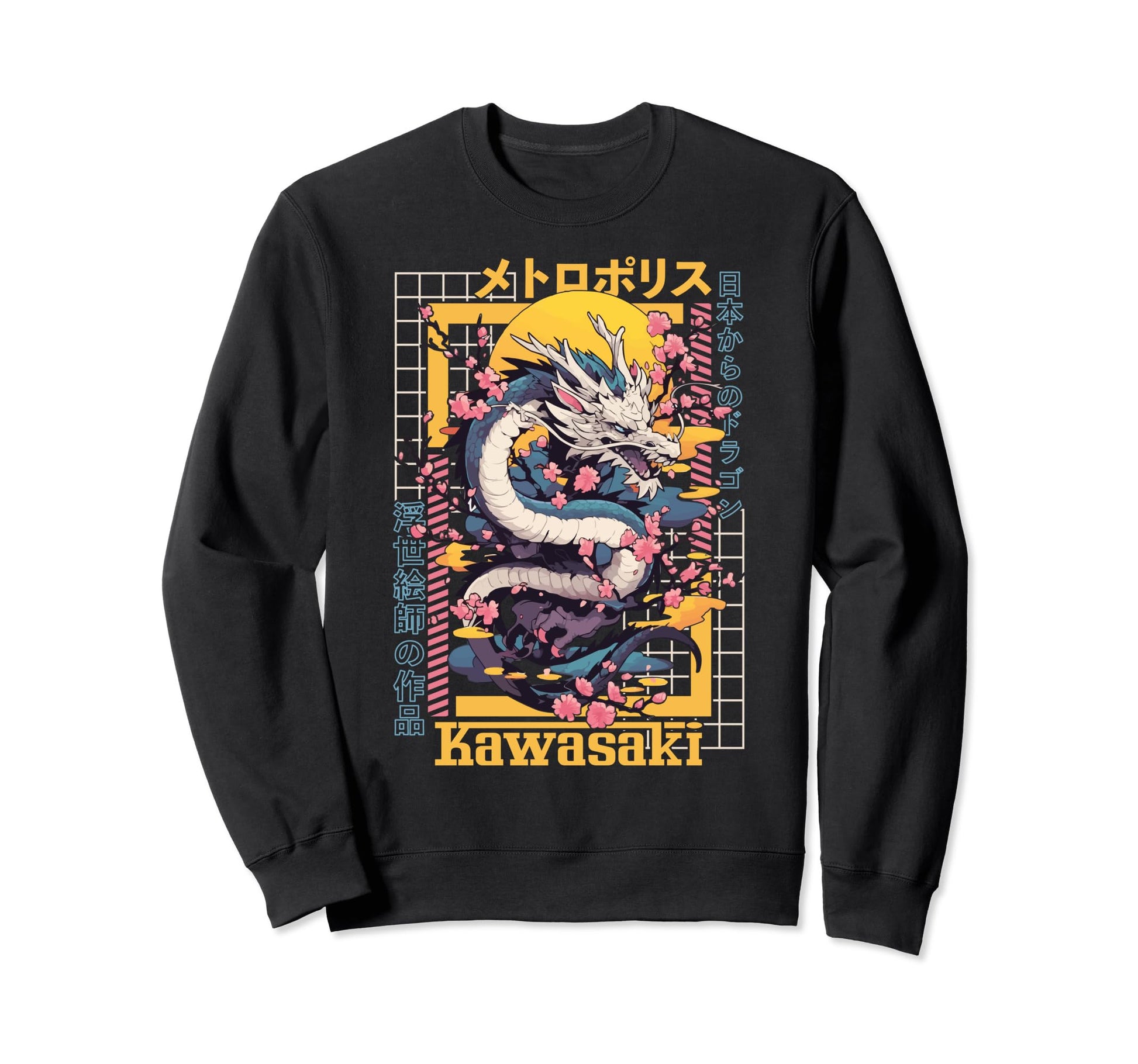 Kawasaki City Synthwave 80S Dragon Sweatshirt - Novelty Apparel Unisex - T-Shirt, Sweatshirt, Hoodie
