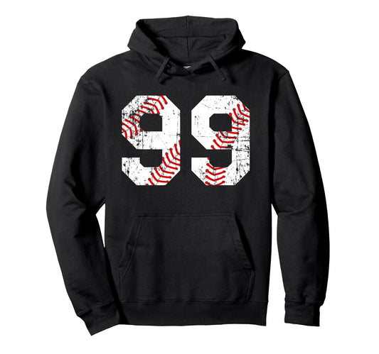 Baseball 99 Jersey Number Hoodie - Fun Novelty Design for Adults - T-Shirt, Sweatshirt, Hoodie