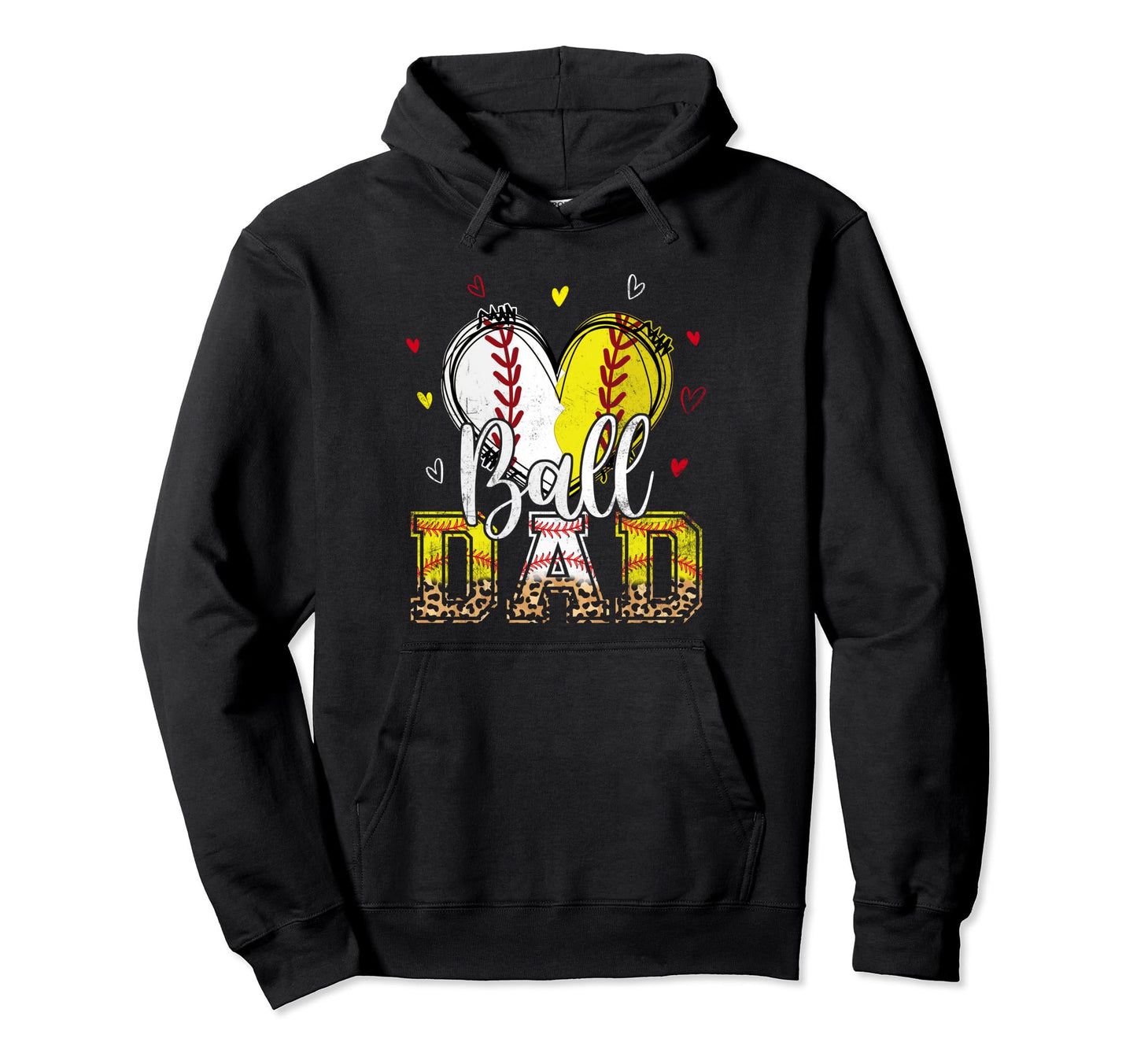 Softball Baseball Ball Dad Heart Hoodie - Casual Everyday Wear for Adults - T-Shirt, Sweatshirt, Hoodie
