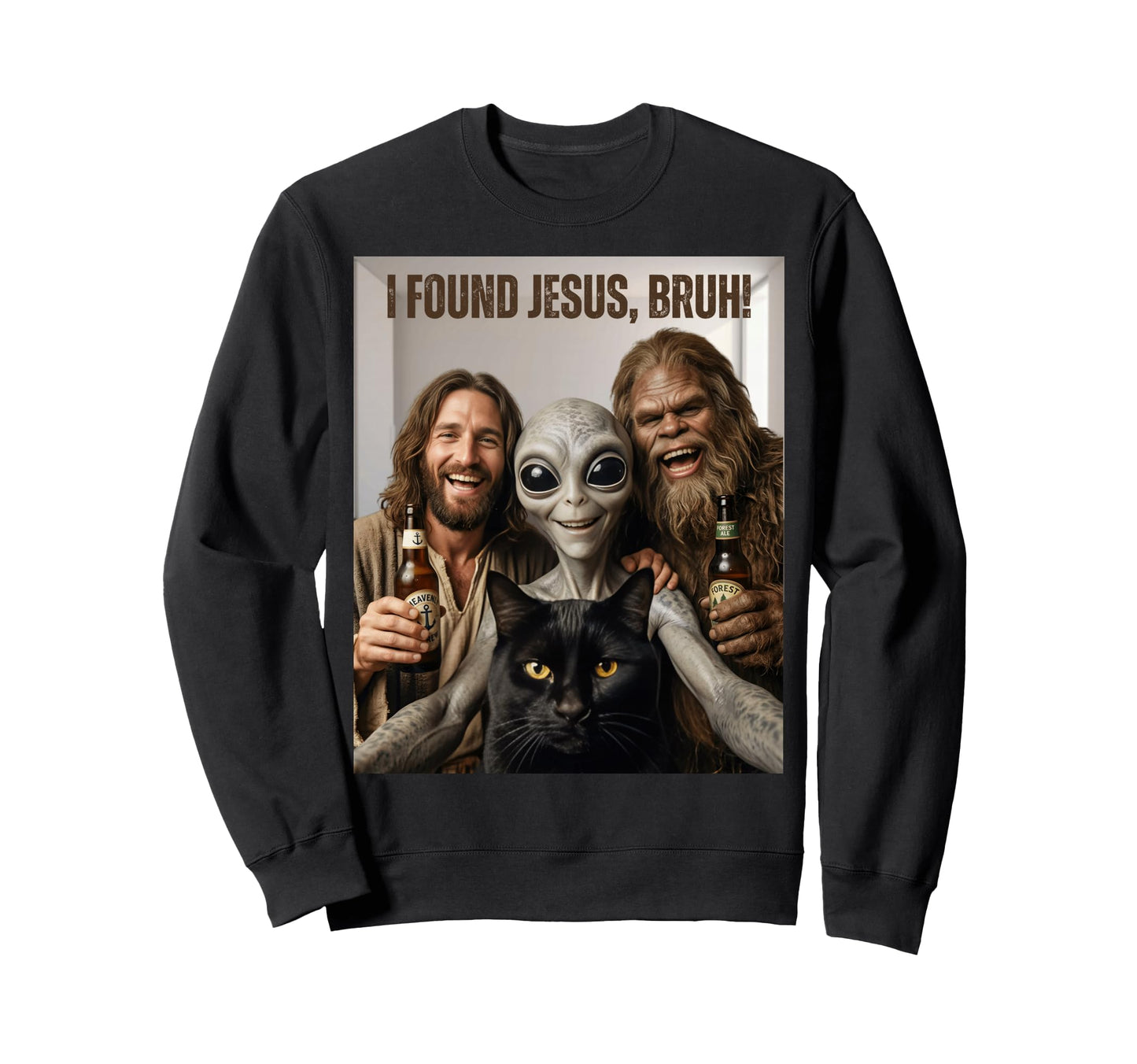 Bruh Bigfoot Alien Jesus Rock Sweatshirt - Fun Novelty Design for Adults - T-Shirt, Sweatshirt, Hoodie