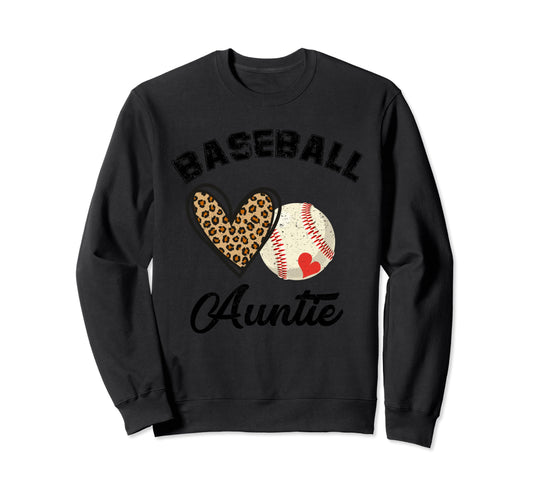 Baseball Auntie Leopard Heart Sweatshirt - Minimalist Print Men Women - T-Shirt, Sweatshirt, Hoodie