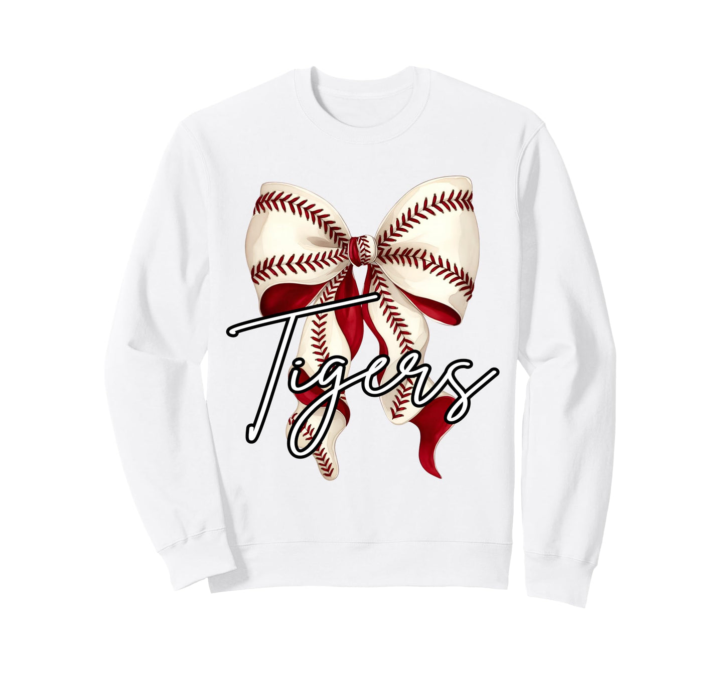 Tigers Baseball Coquette Bow Sports Sweatshirt - Custom Art Print Unisex - T-Shirt, Sweatshirt, Hoodie