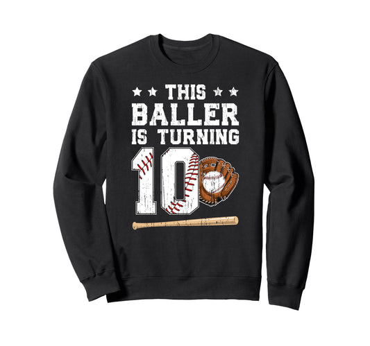 10Th Birthday Baseball 10 Year Old Sweatshirt - Custom Art Print Unisex - T-Shirt, Sweatshirt, Hoodie