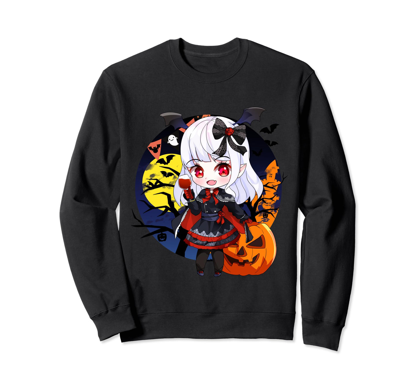 Halloween Chibi Anime Sexy Pinup Vampire Sweatshirt - Unique Graphic Unisex - T-Shirt, Sweatshirt, Hoodie
