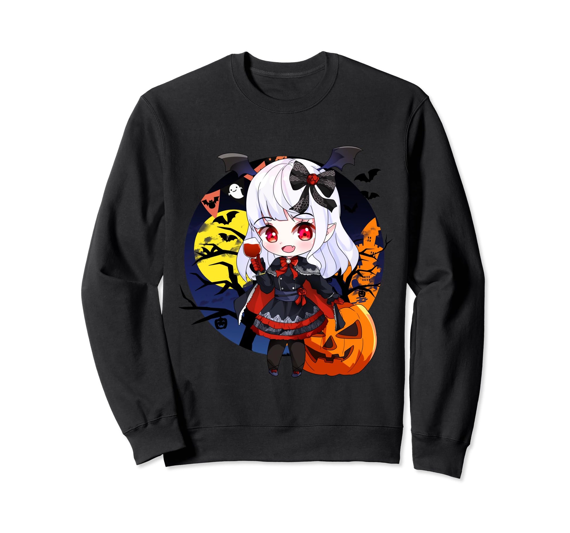 Halloween Chibi Anime Sexy Pinup Vampire Sweatshirt - Unique Graphic Unisex - T-Shirt, Sweatshirt, Hoodie