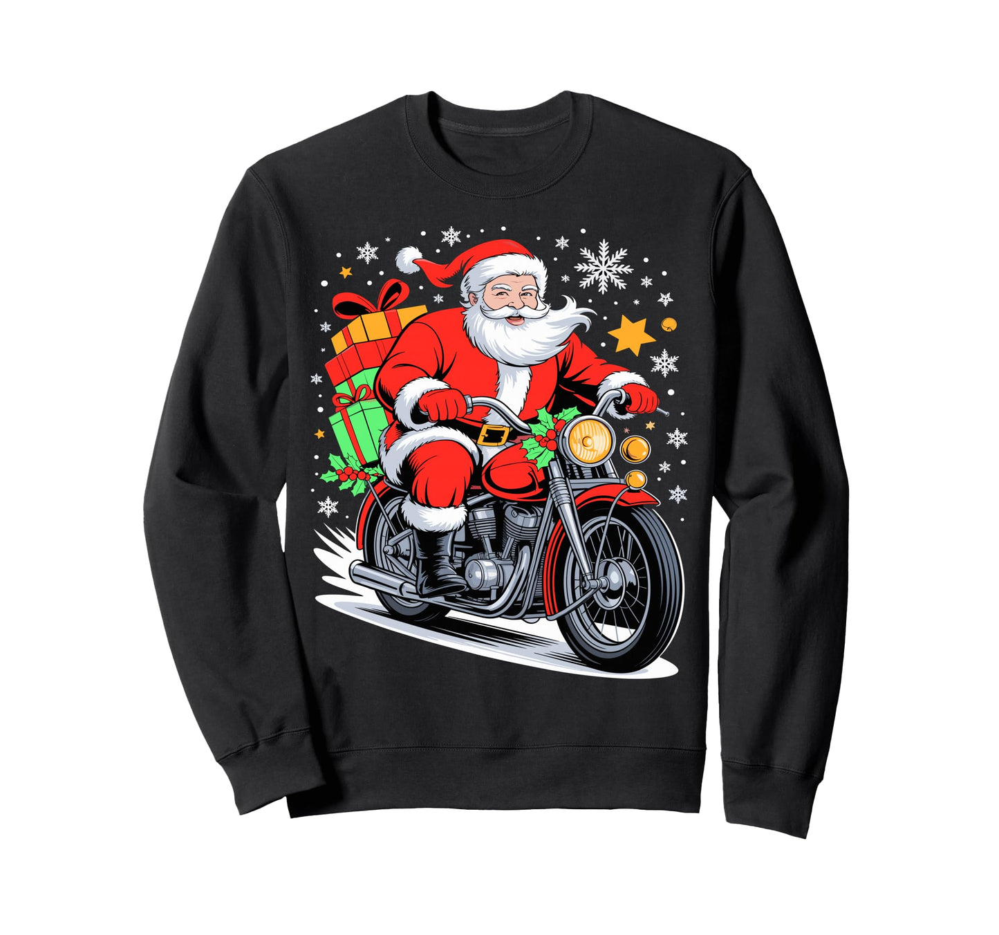 Merry Santa Riding Motorcycle Sweatshirt - Casual Everyday Wear for Adults - T-Shirt, Sweatshirt, Hoodie