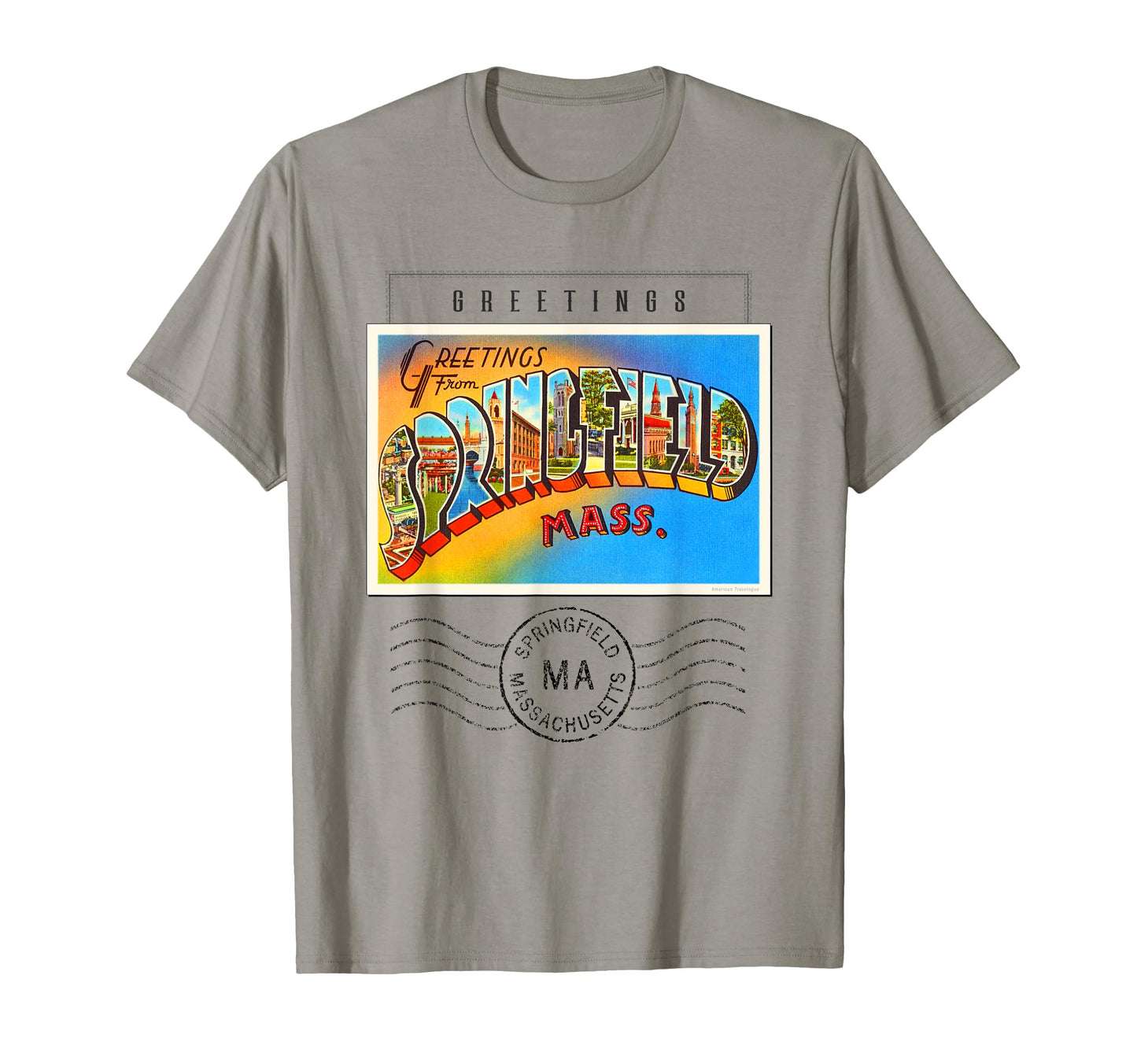 Springfield Postcard Massachusetts Ma T-Shirt - Custom Art Print Unisex - T-Shirt, Sweatshirt, Hoodie