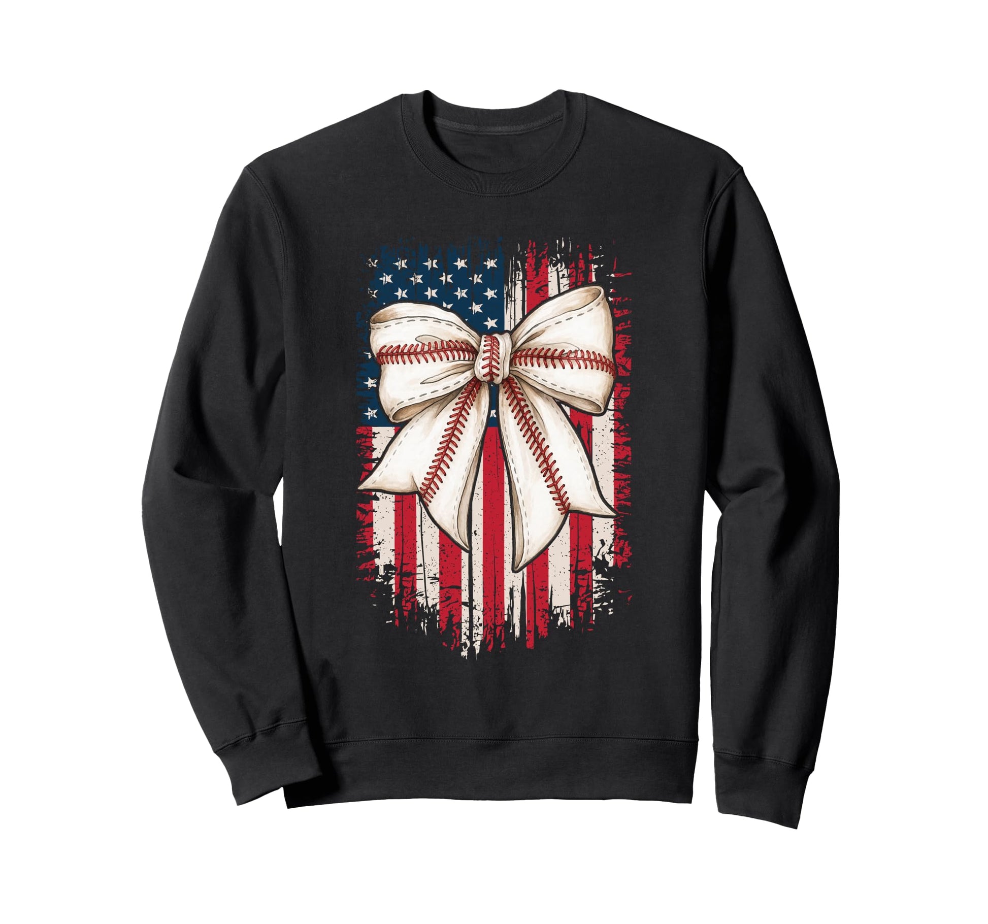Baseball Bow Patriotic Usa Flag Sweatshirt - Fun Novelty Design for Adults - T-Shirt, Sweatshirt, Hoodie
