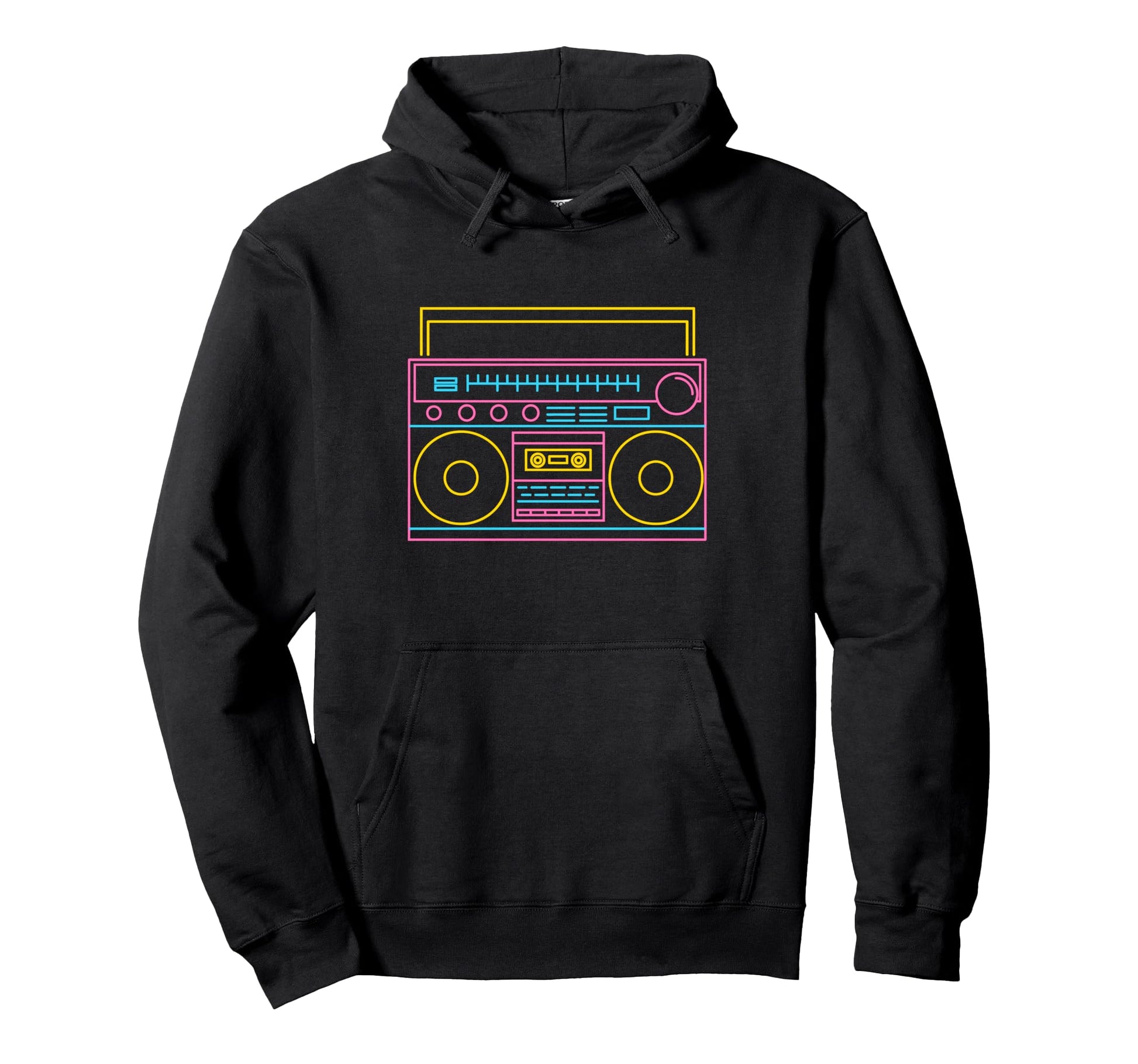 Colorful Boombox Synthwave Music Radio Hoodie - Novelty Apparel for Adults - T-Shirt, Sweatshirt, Hoodie