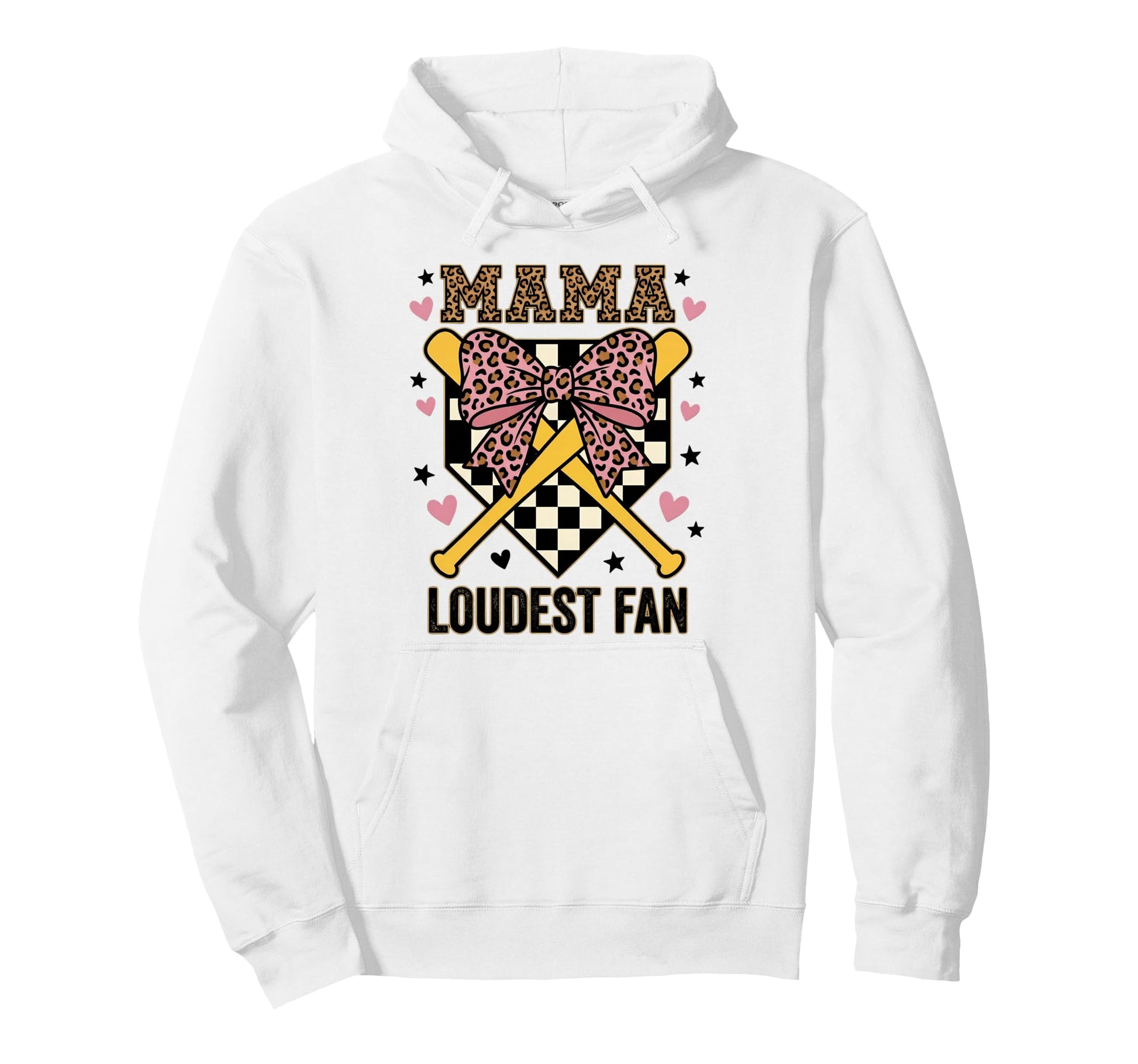 Baseball Mama Loudest Fan Leopard Hoodie - Fun Novelty Design Men Women - T-Shirt, Sweatshirt, Hoodie