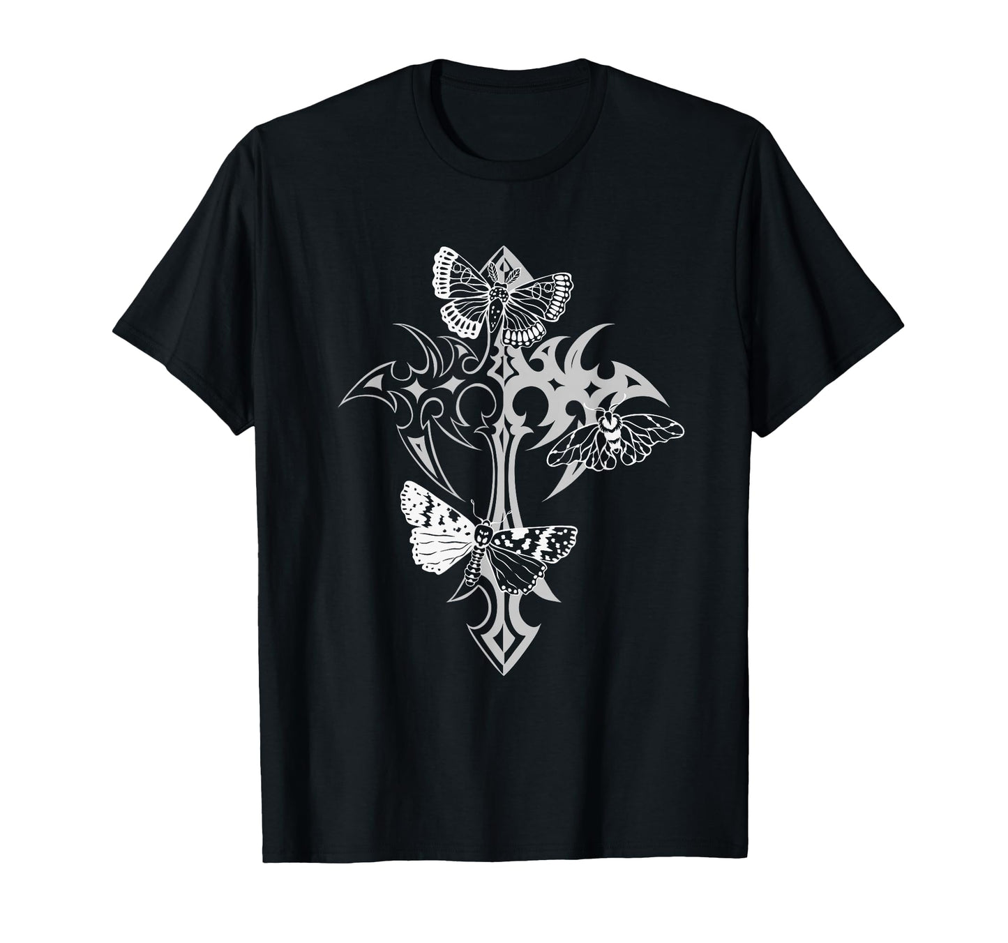 Gothic Cross Moth Grunge Aesthetic Y2K T-Shirt - Graphic Print Men Women - T-Shirt, Sweatshirt, Hoodie