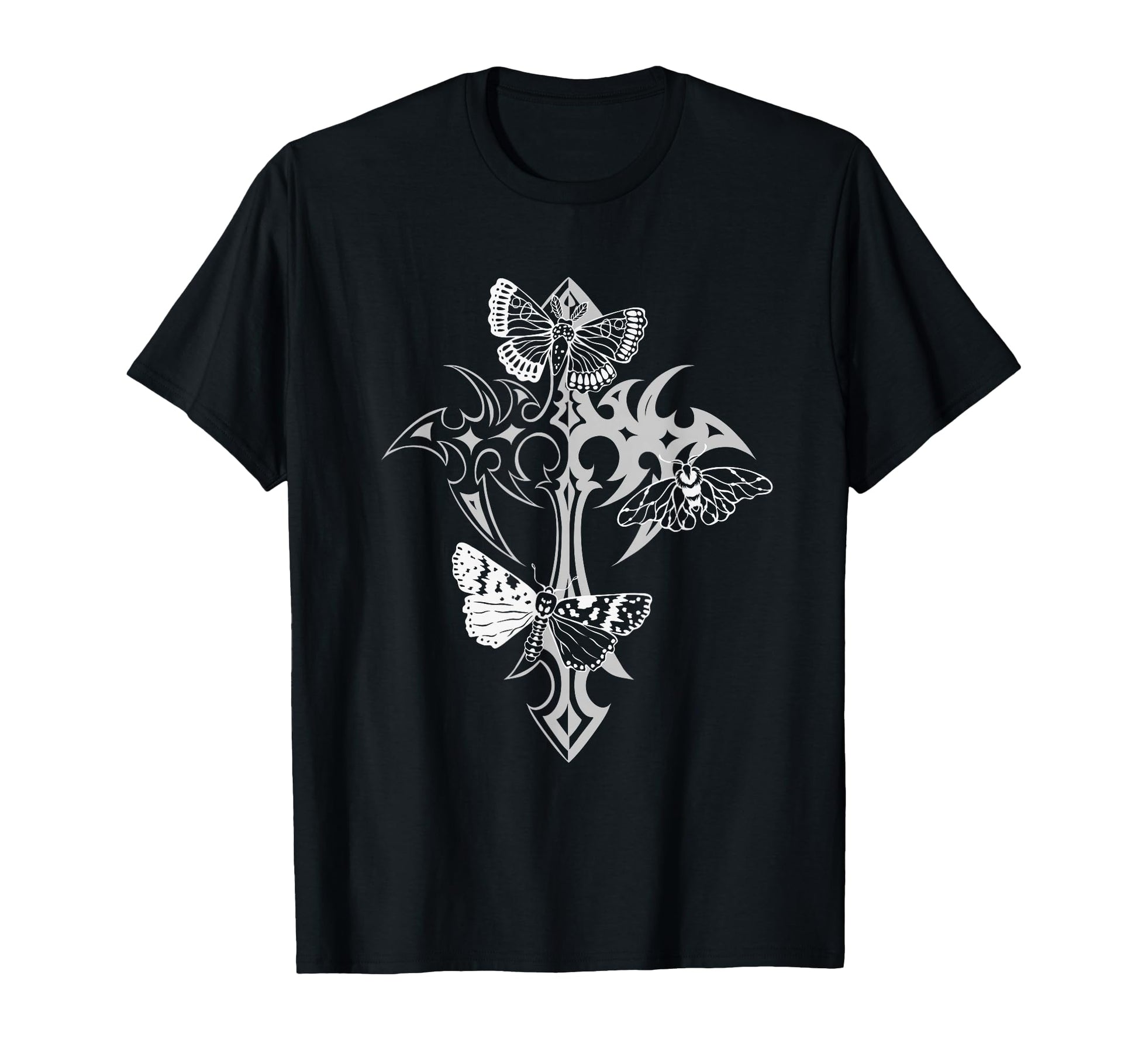 Gothic Cross Moth Grunge Aesthetic Y2K T-Shirt - Graphic Print Men Women - T-Shirt, Sweatshirt, Hoodie