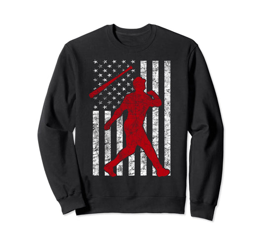 Baseball American Flag Hitter Bat Sweatshirt - Trendy Graphic for Adults - T-Shirt, Sweatshirt, Hoodie