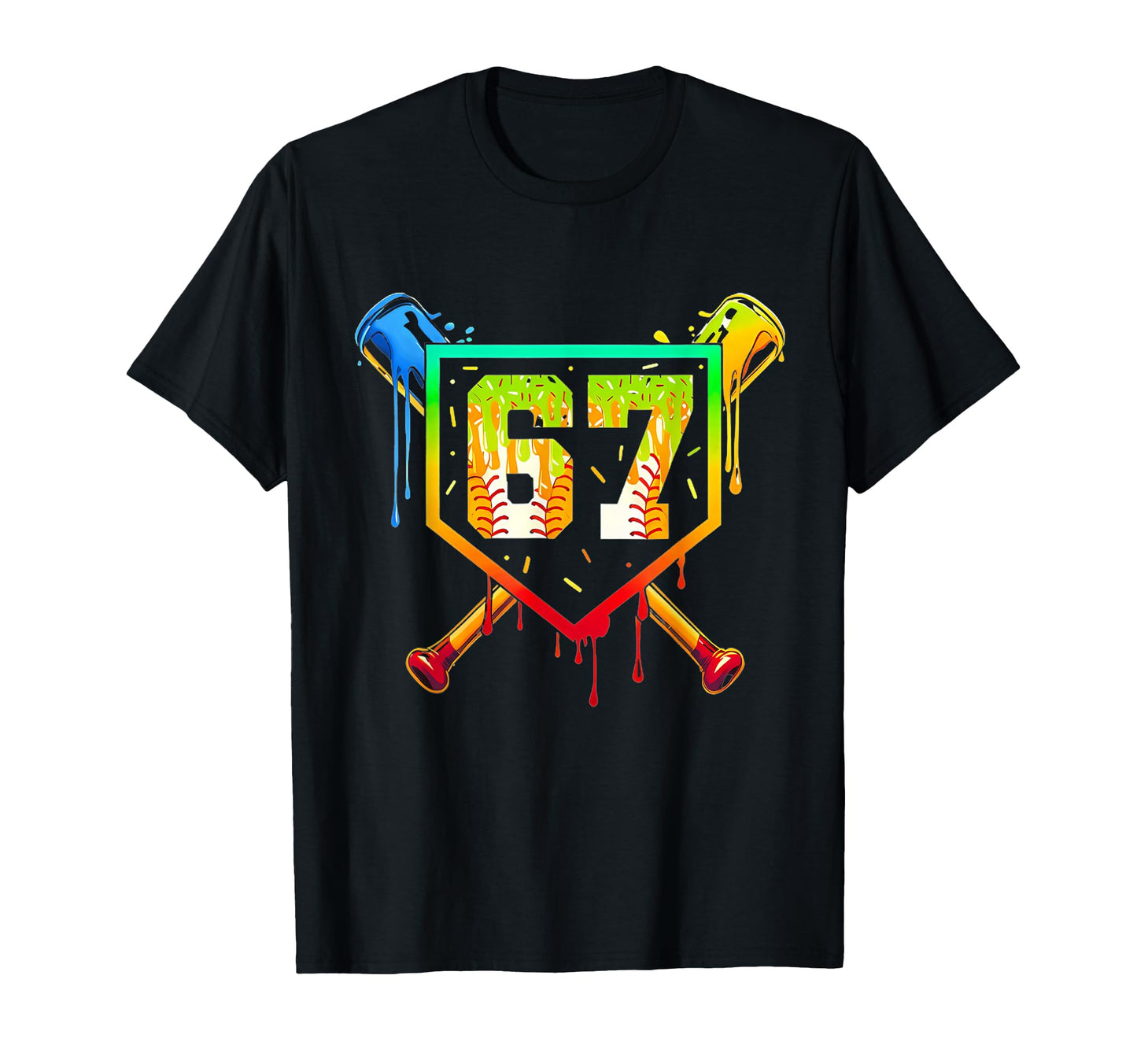Baseball Ice Cream Drip Six Seven 67 T-Shirt - Trendy Graphic Unisex - T-Shirt, Sweatshirt, Hoodie