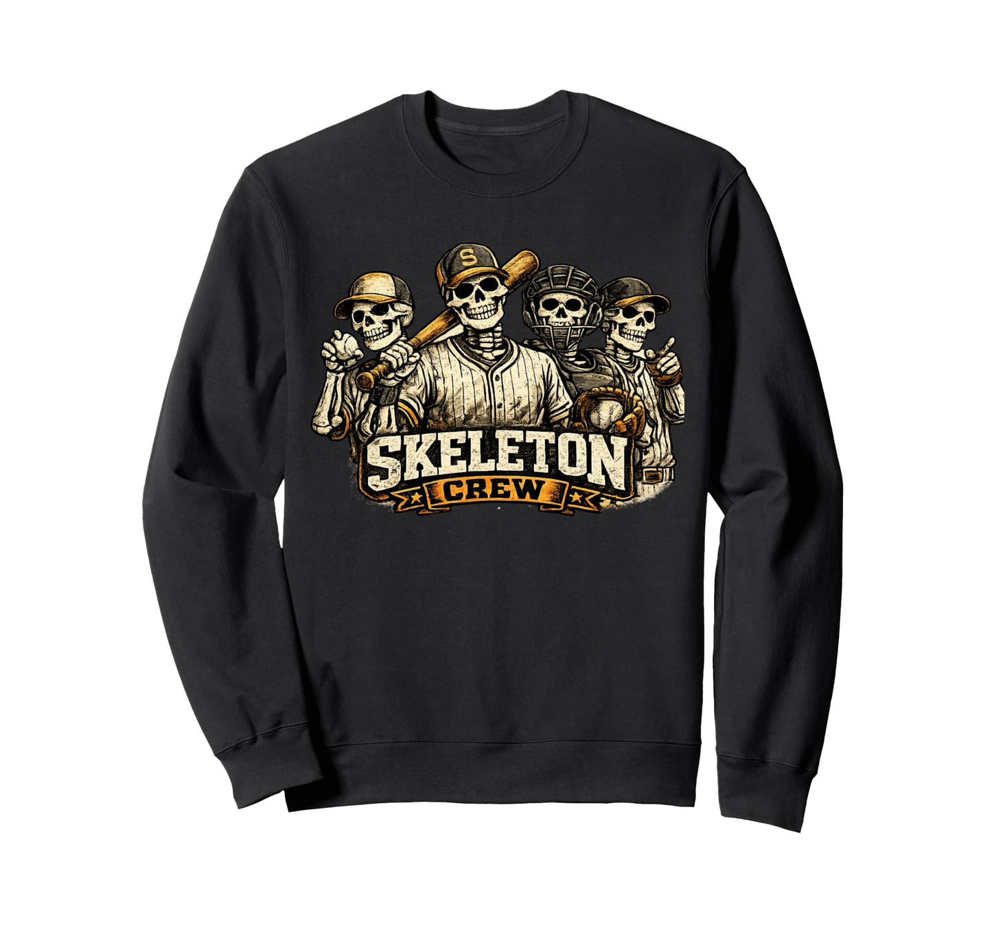 Skeleton Crew Baseball Halloween Sweatshirt - Custom Art Print Unisex - T-Shirt, Sweatshirt, Hoodie