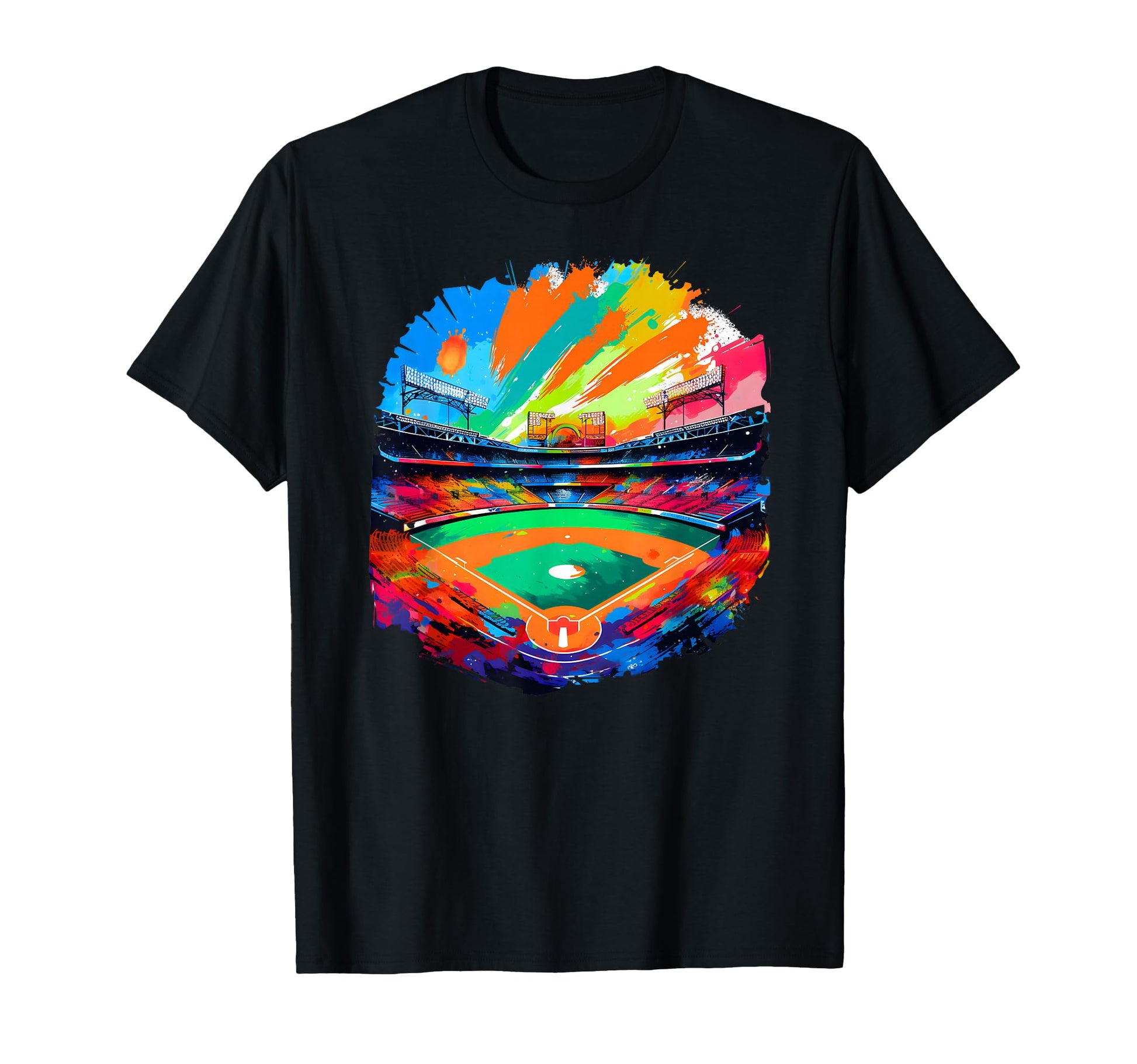 Colorful Baseball Field Home Run T-Shirt - Custom Art Print Unisex - T-Shirt, Sweatshirt, Hoodie