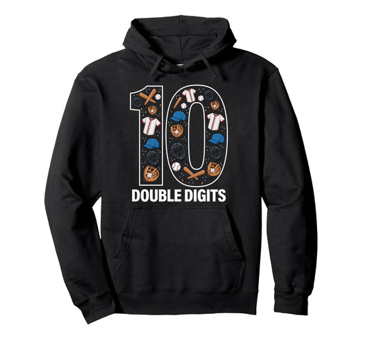 10 Baseball Birthday Double Digits Hoodie - Trendy Graphic Unisex - T-Shirt, Sweatshirt, Hoodie