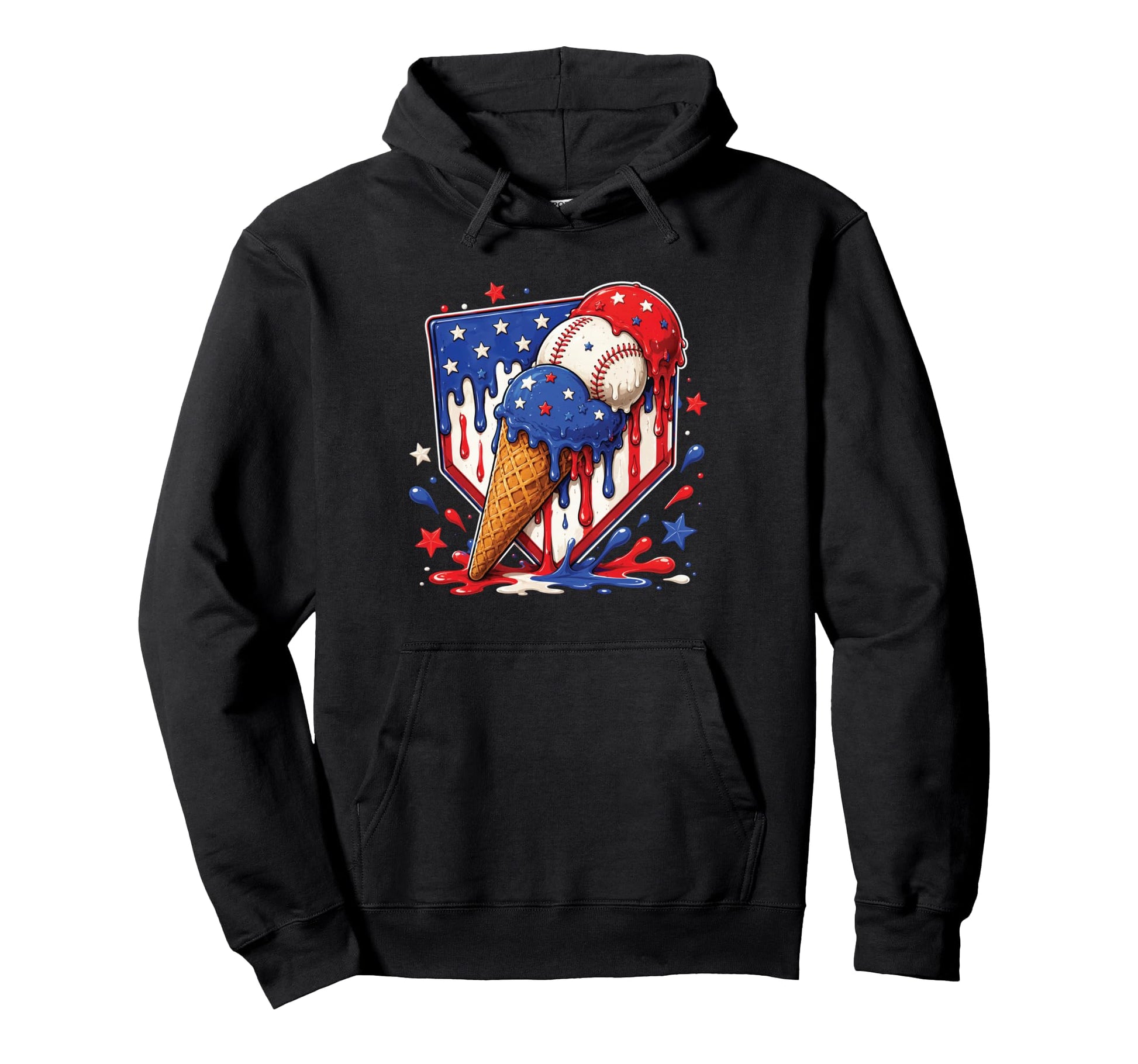 Baseball Drip Ice Cream 4Th July Hoodie - Streetwear Style for Adults - T-Shirt, Sweatshirt, Hoodie