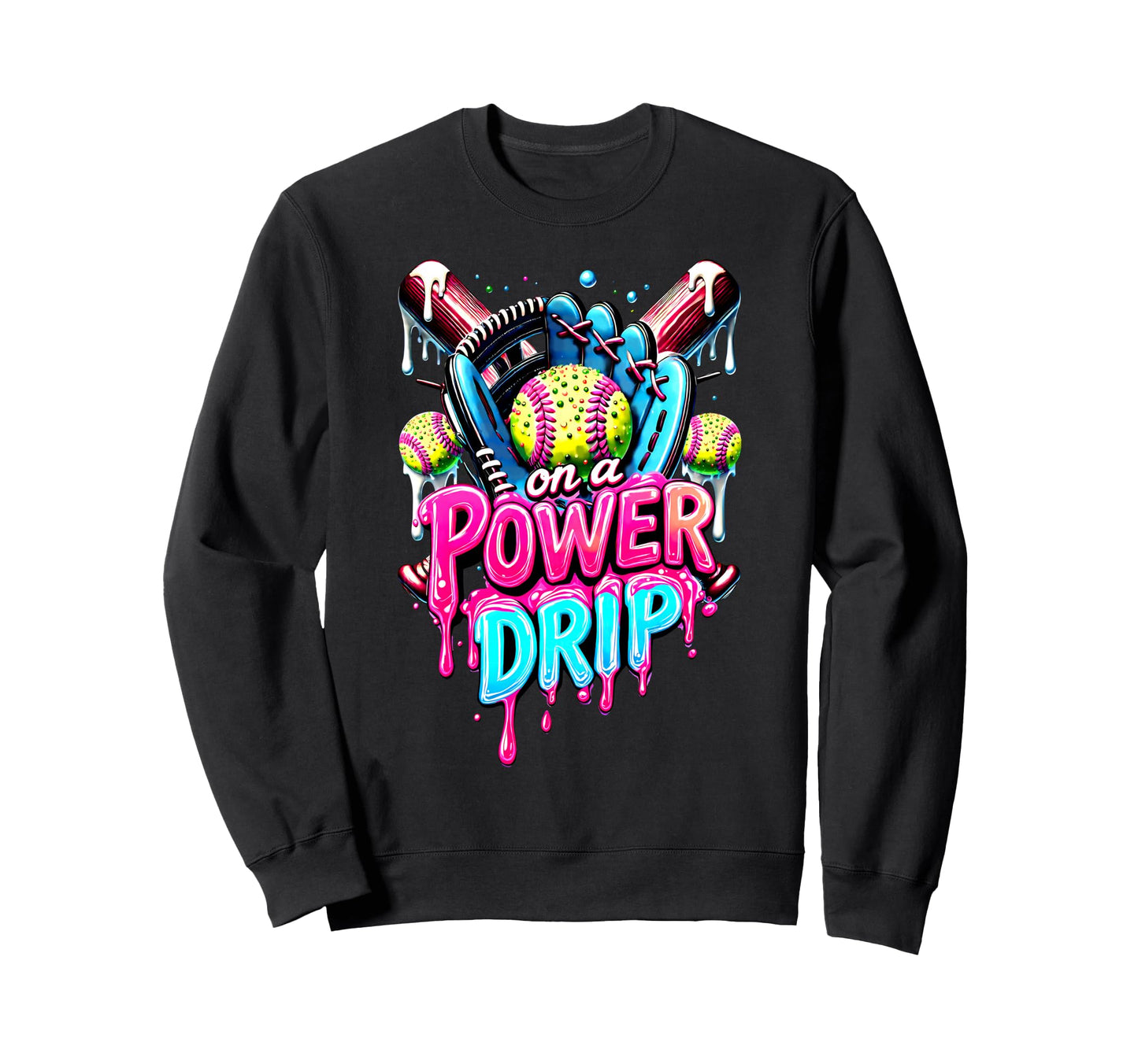 Power Drip Softball Ice Cream Sweatshirt - Aesthetic Graphic Men Women - T-Shirt, Sweatshirt, Hoodie