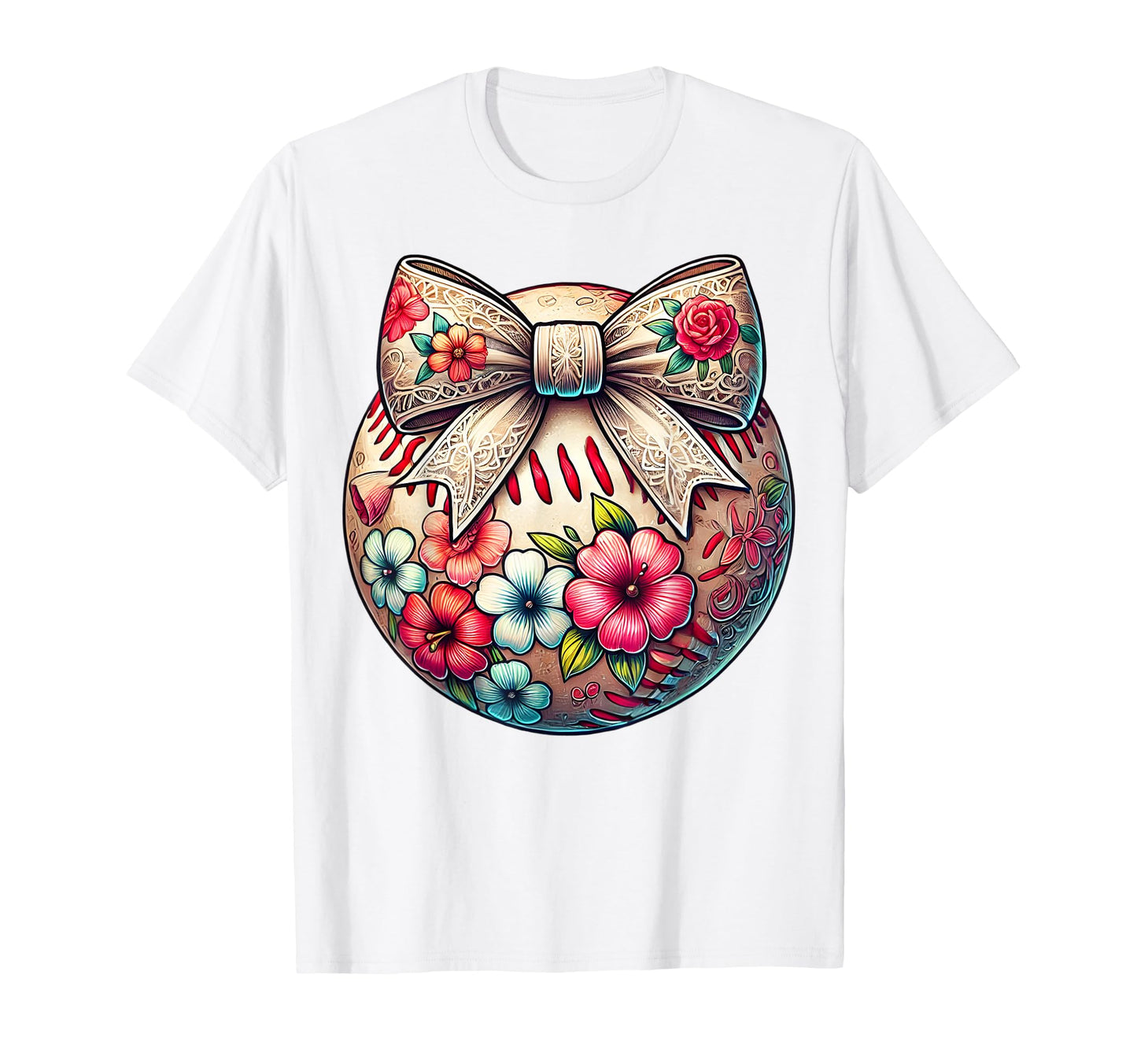Baseball Lover Flower Coquette Bow Baseball T-Shirt - Trendy Graphic Unisex - T-Shirt, Sweatshirt, Hoodie