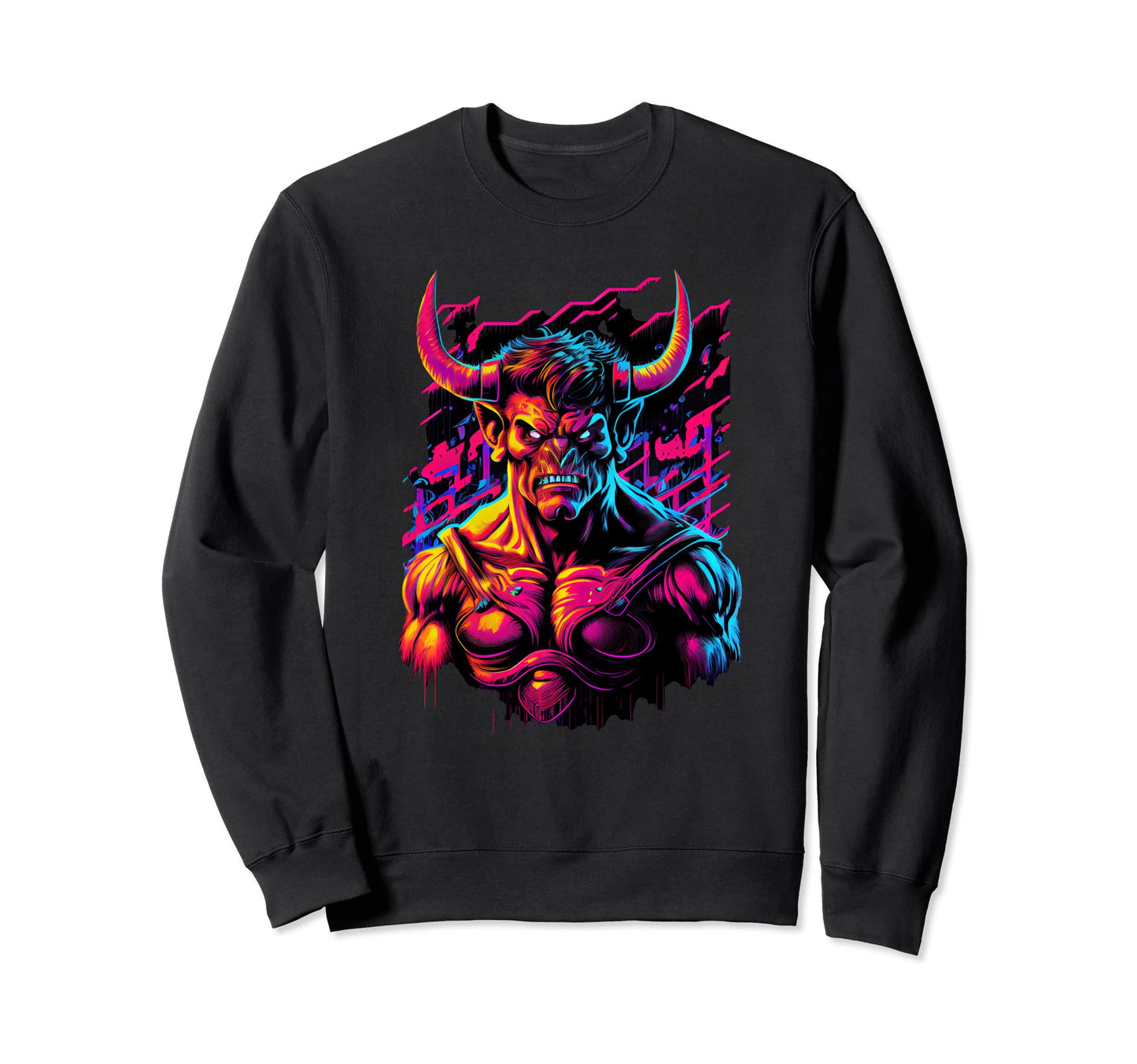 Synthwave Retrowave Minotaur Colorful Sweatshirt - Minimalist Print Unisex - T-Shirt, Sweatshirt, Hoodie