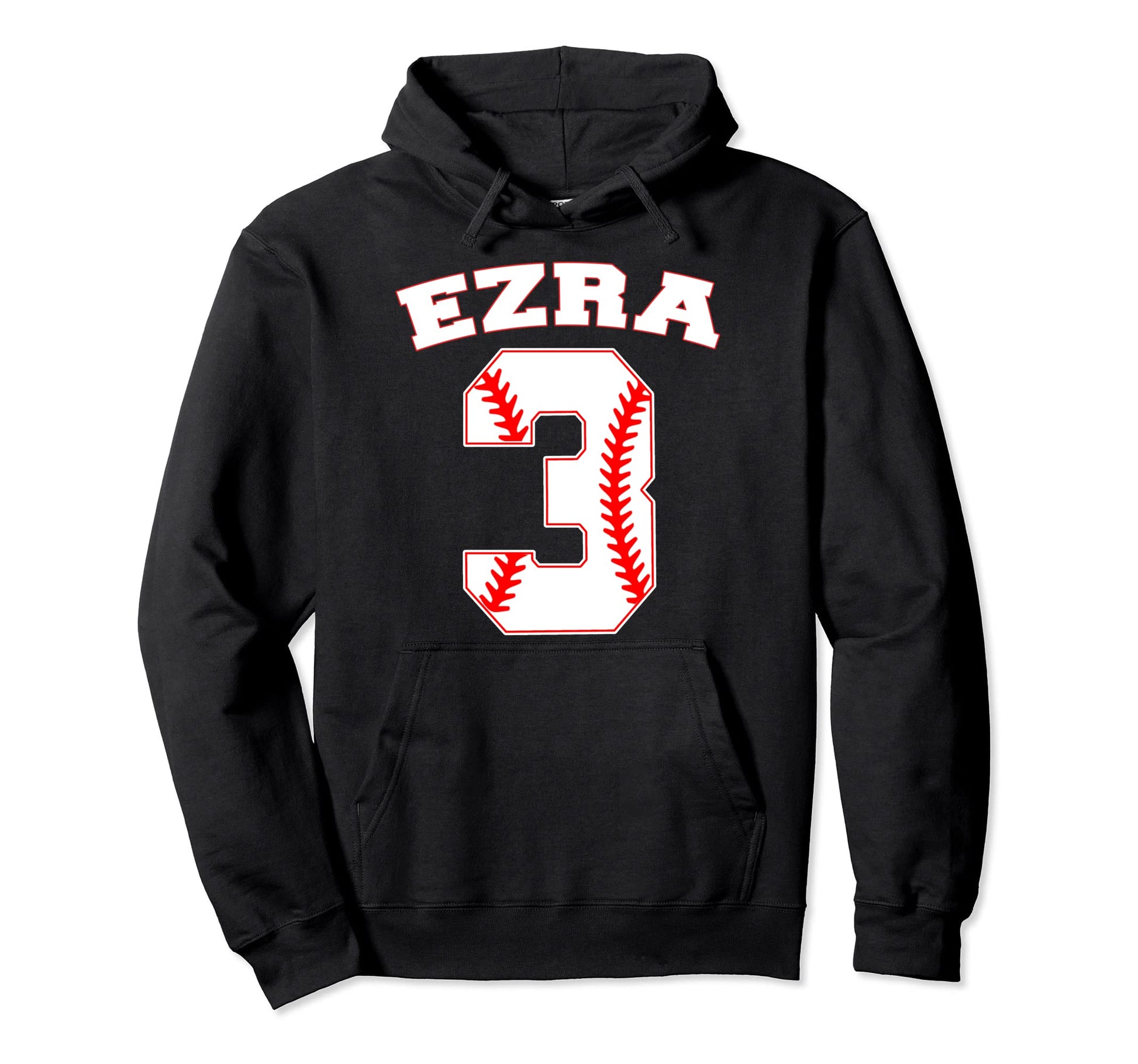Ezra Baseball Name Three Years 3Rd Birthday Hoodie - Unique Graphic Unisex - T-Shirt, Sweatshirt, Hoodie