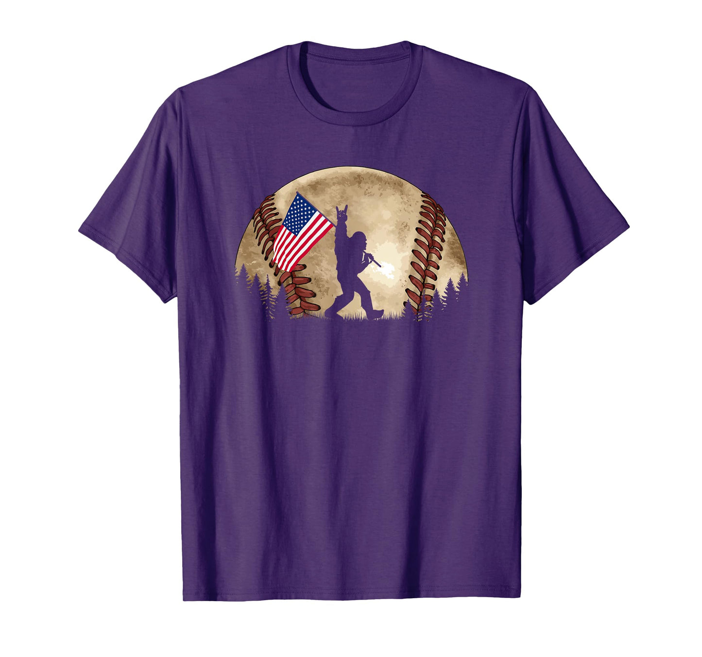 Funny Bigfoot Baseball American Flag T-Shirt - Casual Everyday Wear Unisex - T-Shirt, Sweatshirt, Hoodie
