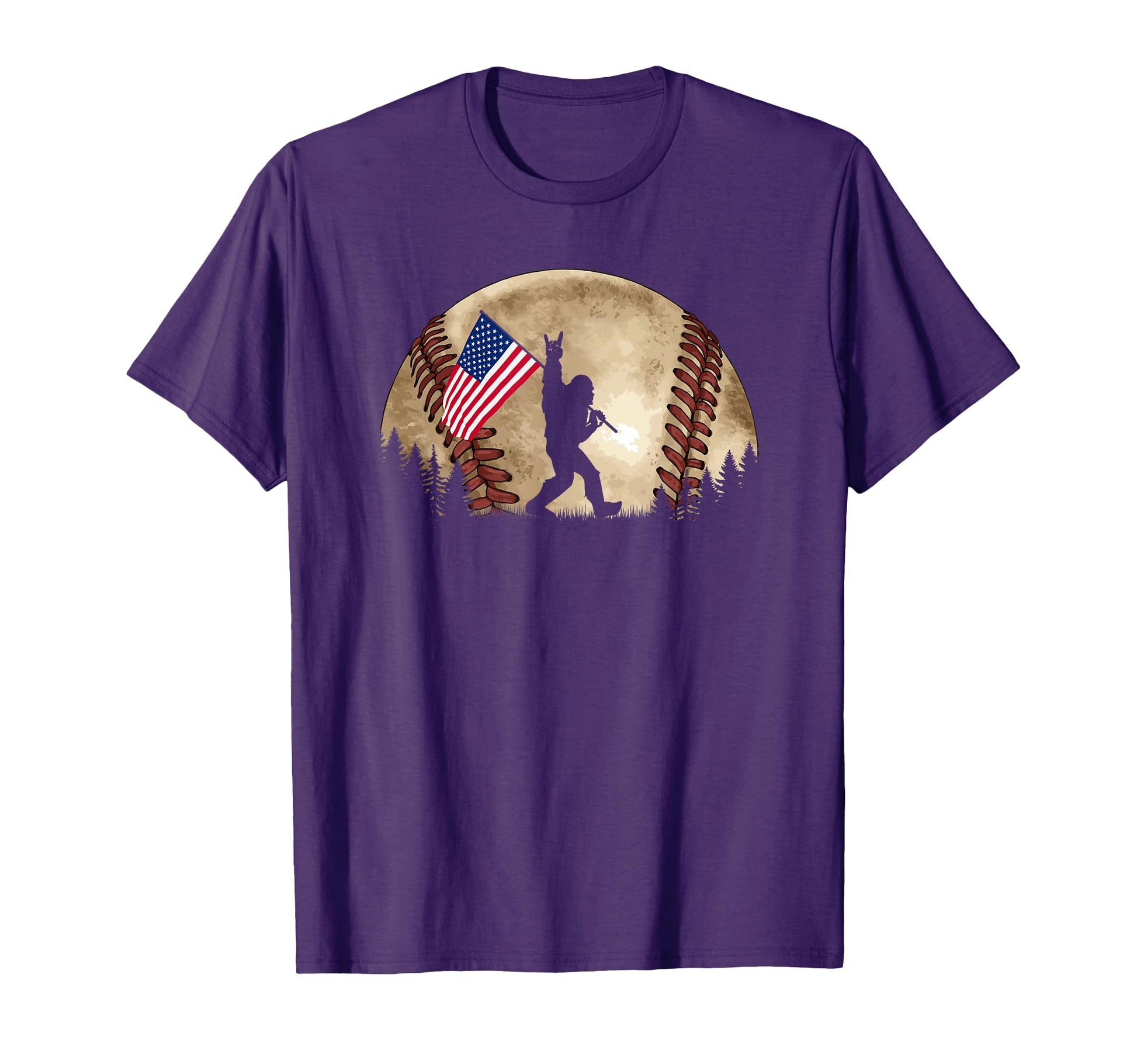 Funny Bigfoot Baseball American Flag T-Shirt - Casual Everyday Wear Unisex - T-Shirt, Sweatshirt, Hoodie